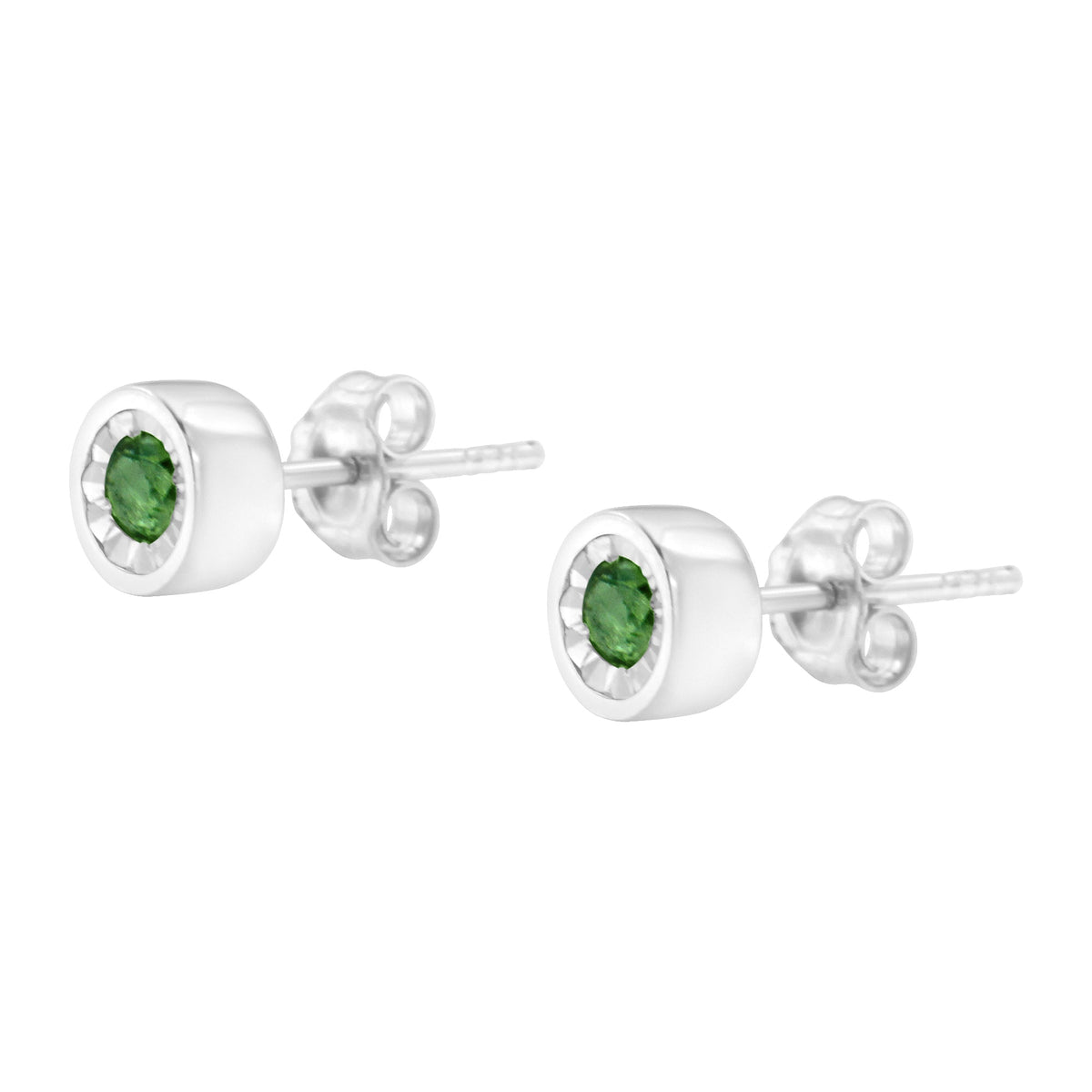 .925 Sterling Silver 0.15 Cttw Round Brilliant-Cut Green Diamond Miracle-Set Stud Earrings (Fancy Color-Enhanced, I1-I2 Clarity) - LinkagejewelrydesignLinkagejewelrydesign