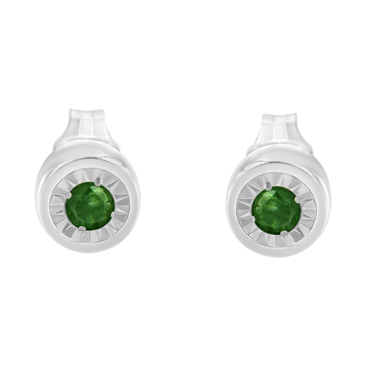 .925 Sterling Silver 0.15 Cttw Round Brilliant-Cut Green Diamond Miracle-Set Stud Earrings (Fancy Color-Enhanced, I1-I2 Clarity) - LinkagejewelrydesignLinkagejewelrydesign