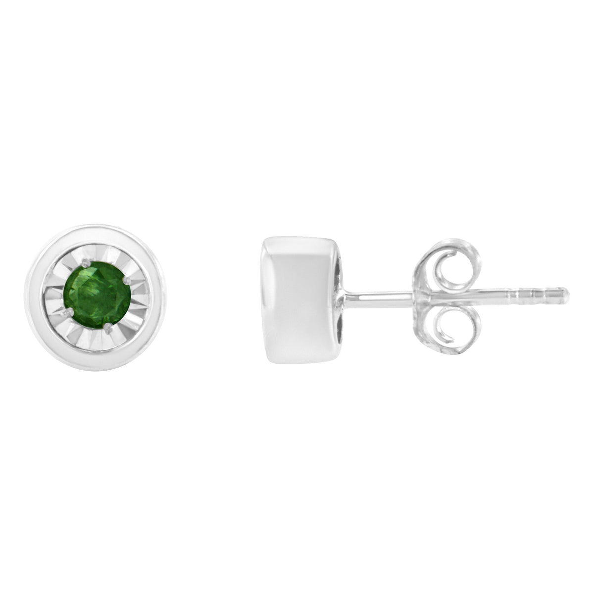 .925 Sterling Silver 0.15 Cttw Round Brilliant-Cut Green Diamond Miracle-Set Stud Earrings (Fancy Color-Enhanced, I1-I2 Clarity) - LinkagejewelrydesignLinkagejewelrydesign