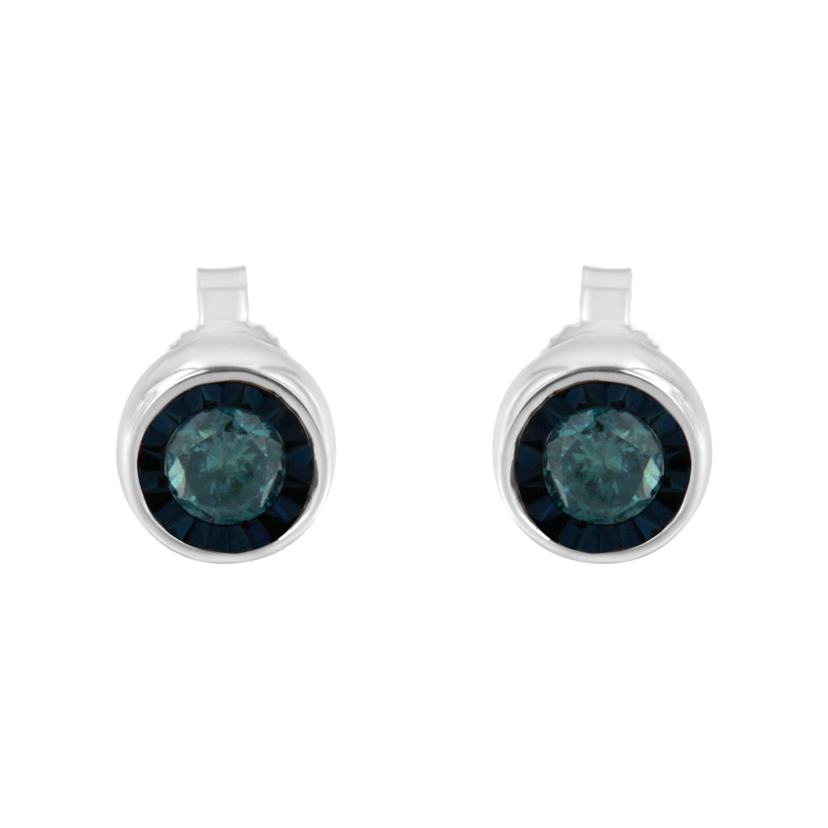 .925 Sterling Silver 0.40 Cttw Round Brilliant-Cut Blue Diamond Miracle-Set Stud Earrings (Fancy Color-Enhanced, I2-I3 Clarity) - LinkagejewelrydesignLinkagejewelrydesign