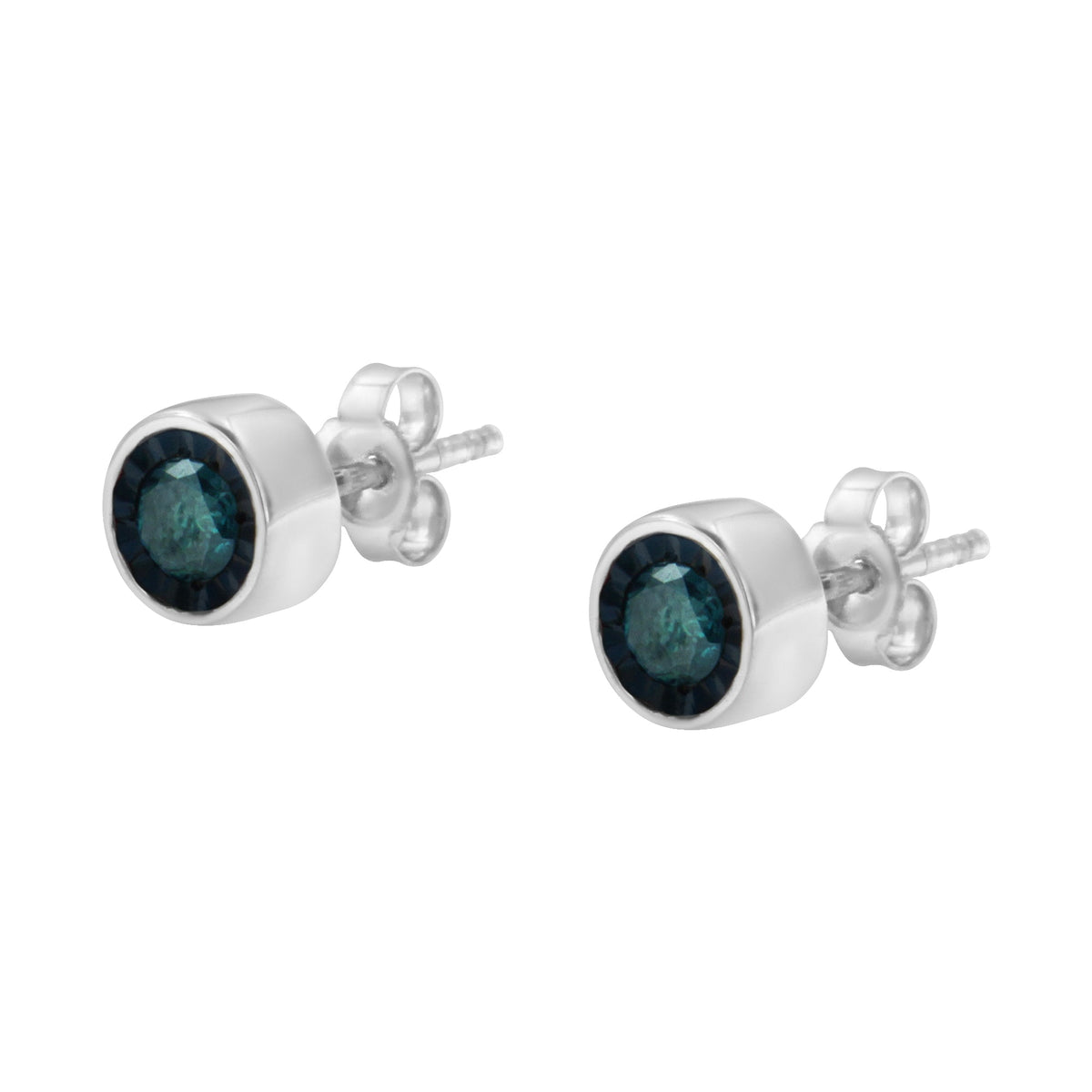 .925 Sterling Silver 0.40 Cttw Round Brilliant-Cut Blue Diamond Miracle-Set Stud Earrings (Fancy Color-Enhanced, I2-I3 Clarity) - LinkagejewelrydesignLinkagejewelrydesign