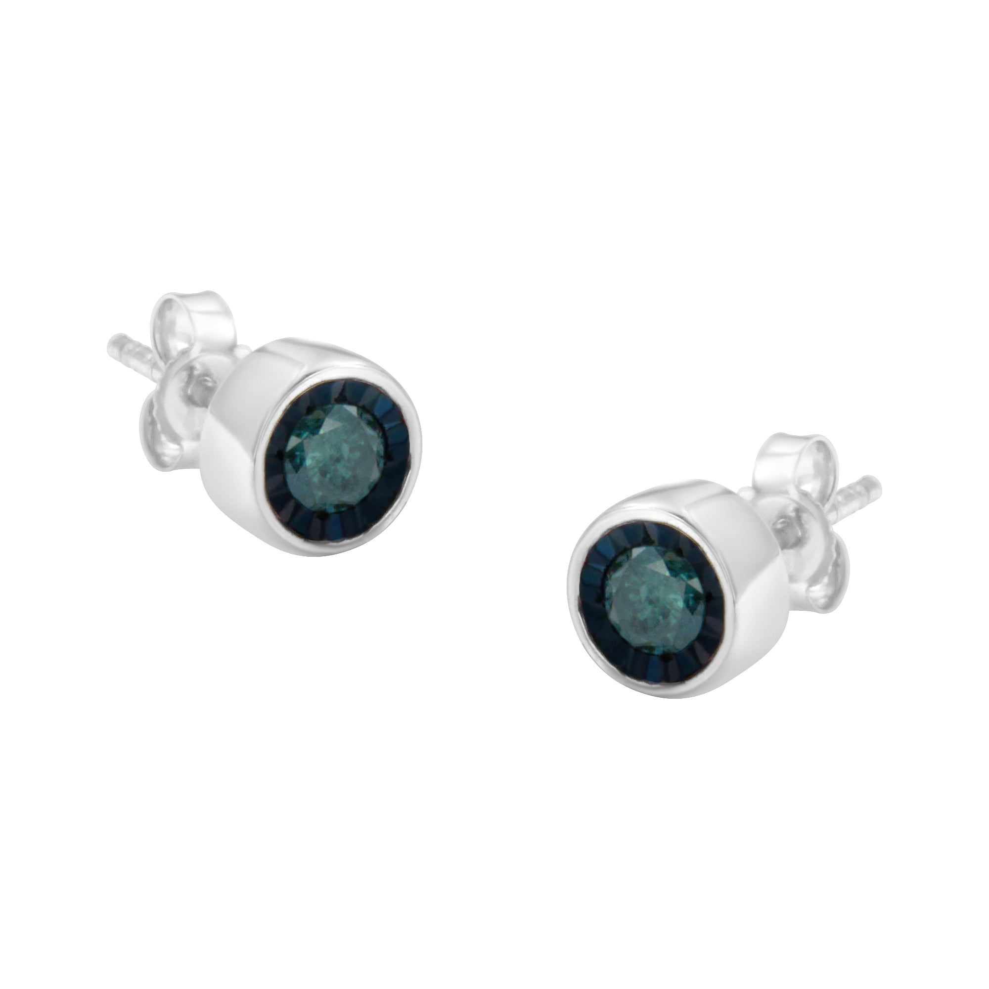 .925 Sterling Silver 0.40 Cttw Round Brilliant-Cut Blue Diamond Miracle-Set Stud Earrings (Fancy Color-Enhanced, I2-I3 Clarity) - LinkagejewelrydesignLinkagejewelrydesign