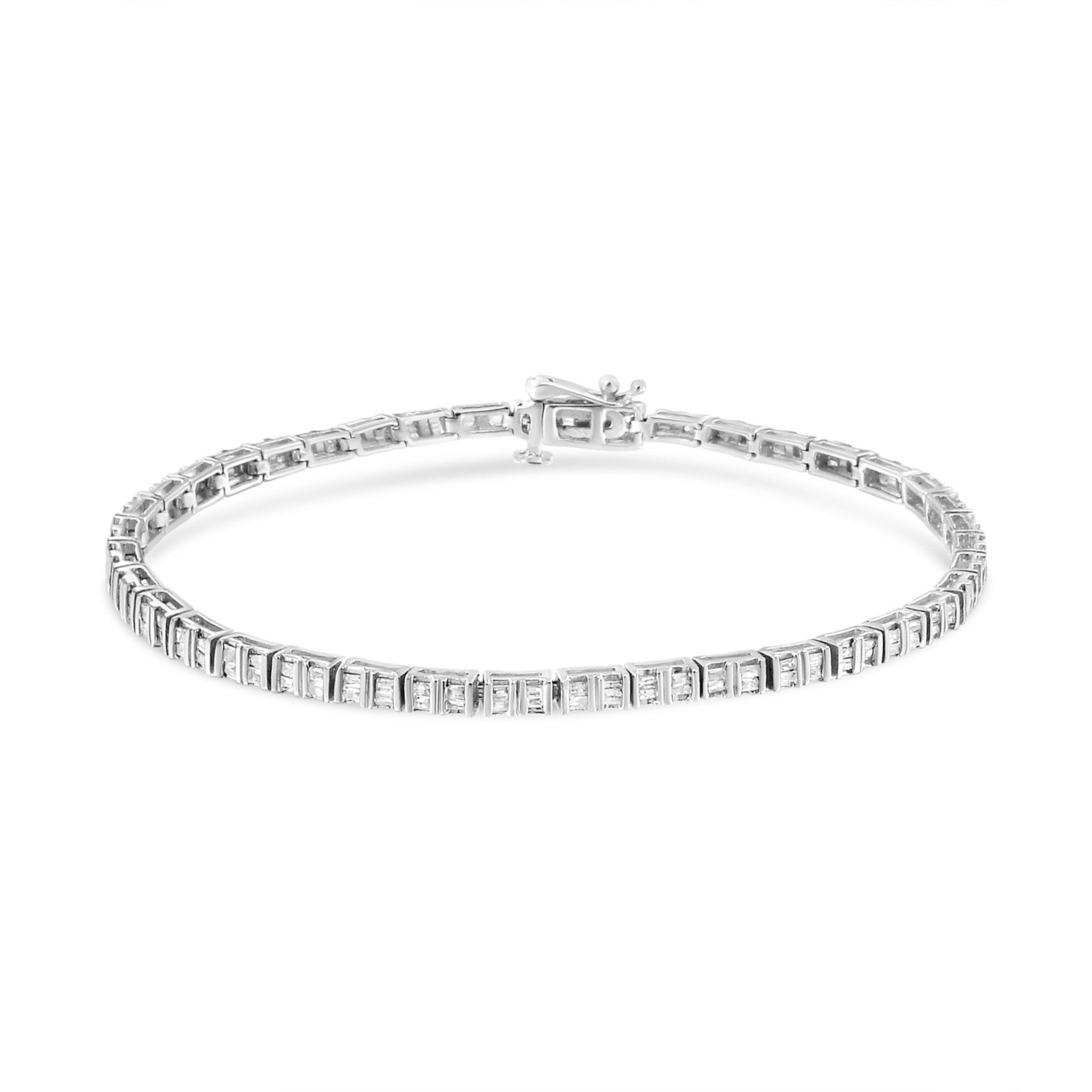 .925 Sterling Silver 1-1/10 Cttw Baguette Diamond Channel Set Link Tennis Bracelet (H-I Color, I2-I3 Clarity) - 7" - LinkagejewelrydesignLinkagejewelrydesign