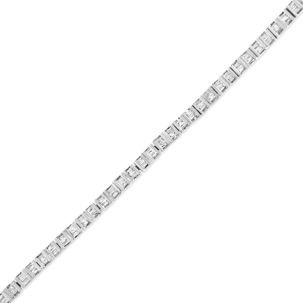.925 Sterling Silver 1-1/10 Cttw Baguette Diamond Channel Set Link Tennis Bracelet (H-I Color, I2-I3 Clarity) - 7&quot; - LinkagejewelrydesignLinkagejewelrydesign