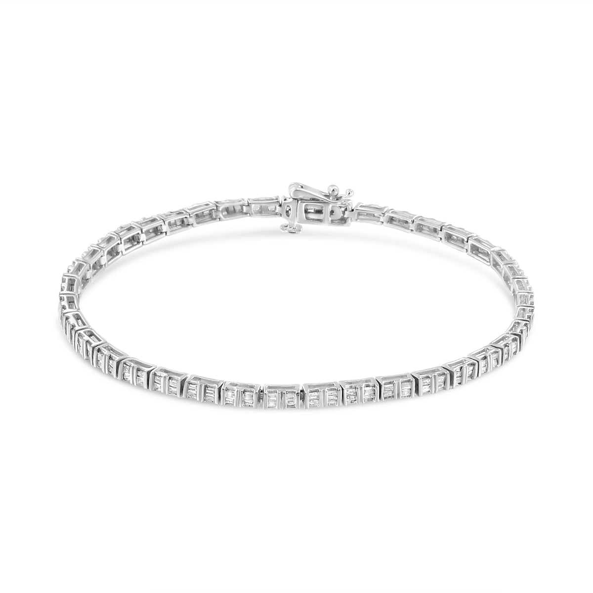 .925 Sterling Silver 1-1/10 Cttw Baguette Diamond Channel Set Link Tennis Bracelet (H-I Color, I2-I3 Clarity) - 7&quot; - LinkagejewelrydesignLinkagejewelrydesign