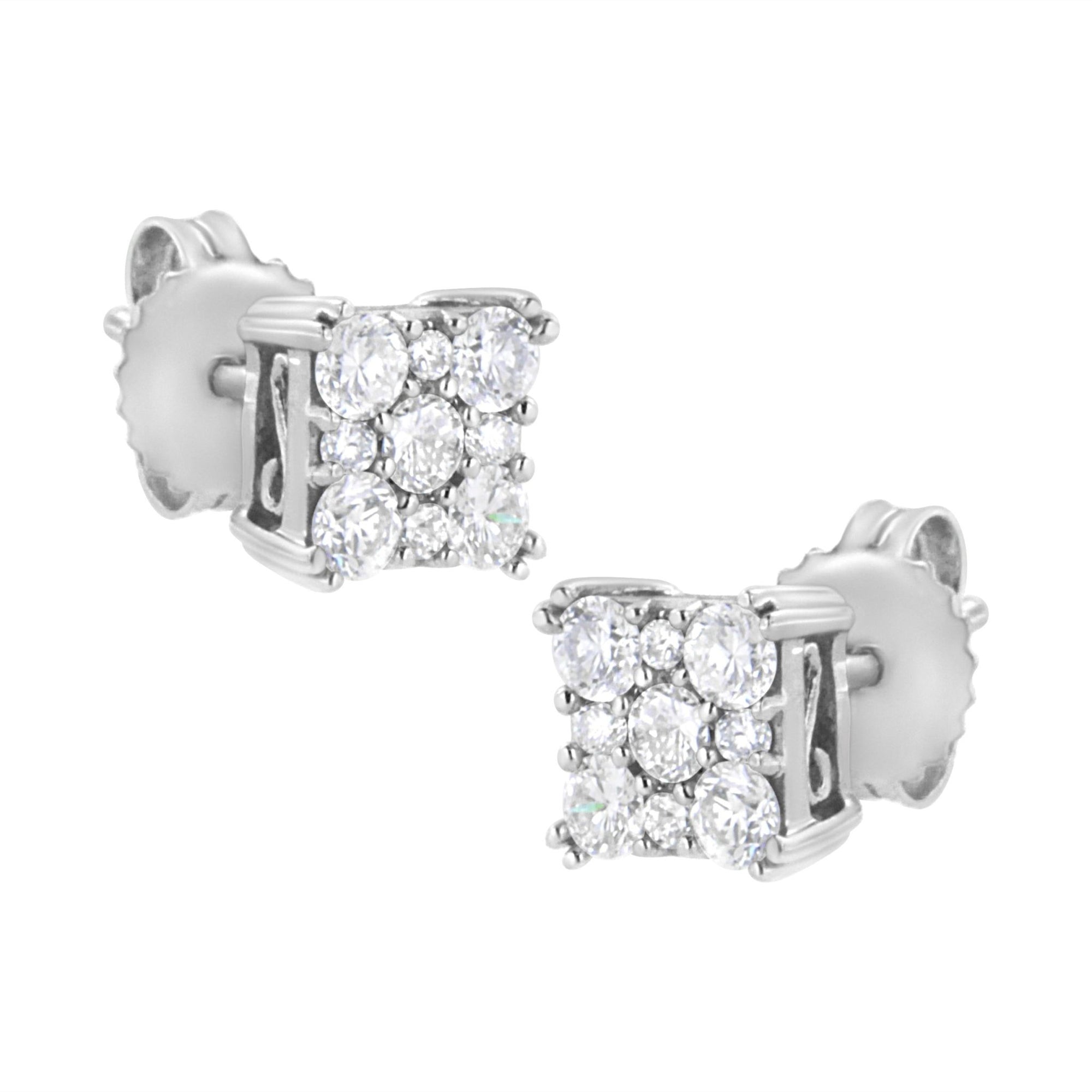 .925 Sterling Silver 1 1/10 cttw Lab Grown Diamond Composite Cluster Earring (F-G Color, VS2-SI1 Clarity) - LinkagejewelrydesignLinkagejewelrydesign