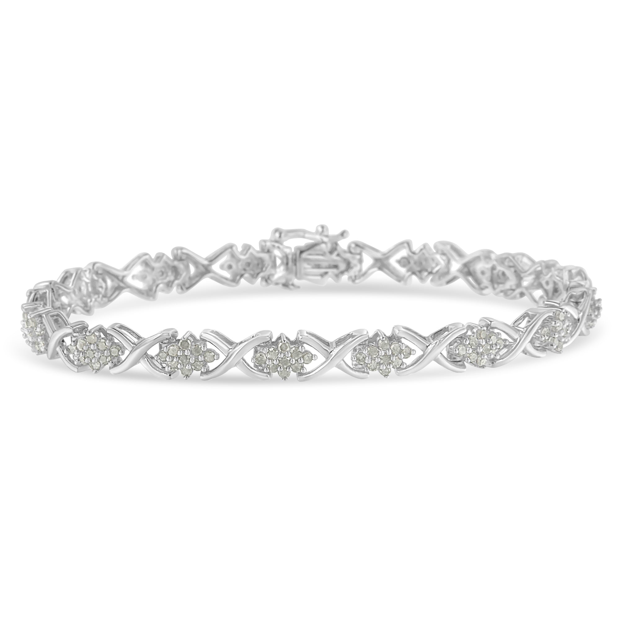 .925 Sterling Silver 1-1/2 Cttw Diamond Cluster X Link 7" Tennis Bracelet (I-J color, I3 clarity) - LinkagejewelrydesignLinkagejewelrydesign