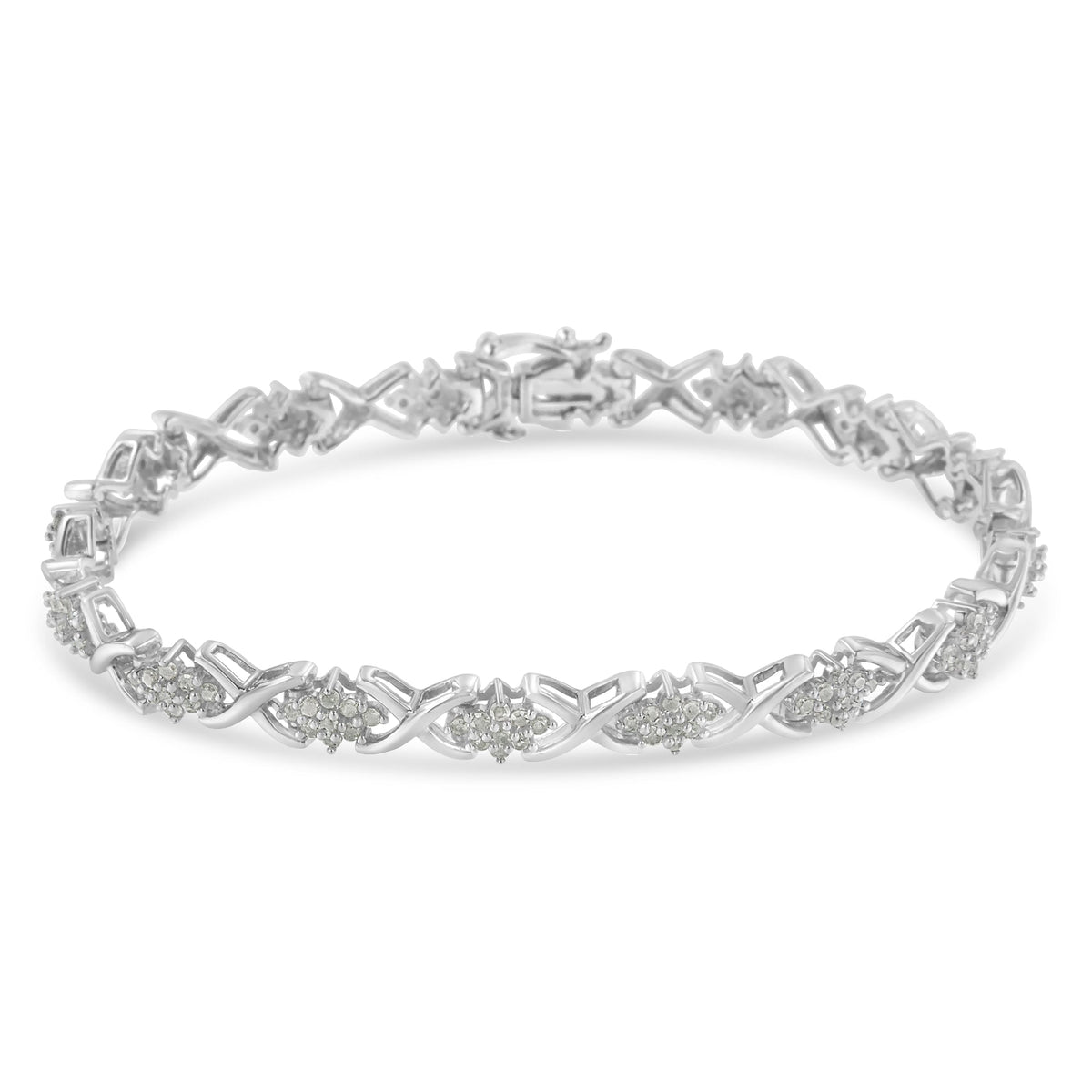 .925 Sterling Silver 1-1/2 Cttw Diamond Cluster X Link 7&quot; Tennis Bracelet (I-J color, I3 clarity) - LinkagejewelrydesignLinkagejewelrydesign