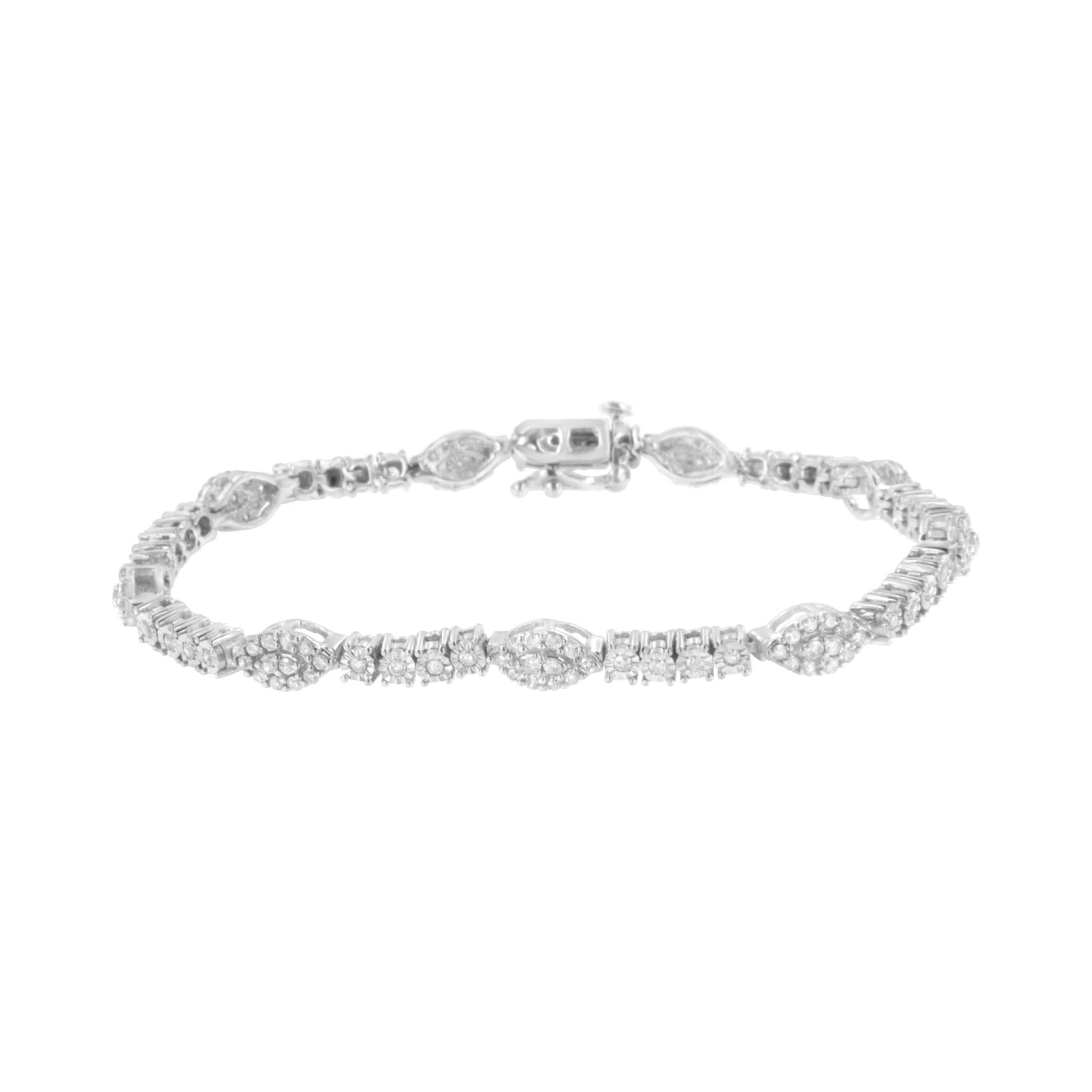 .925 Sterling Silver 1-1/2 cttw Diamond Marquise Halo and Line Link Tennis Bracelet (I-J Color, I2-I3 Clarity) - 7-1/4" - LinkagejewelrydesignLinkagejewelrydesign
