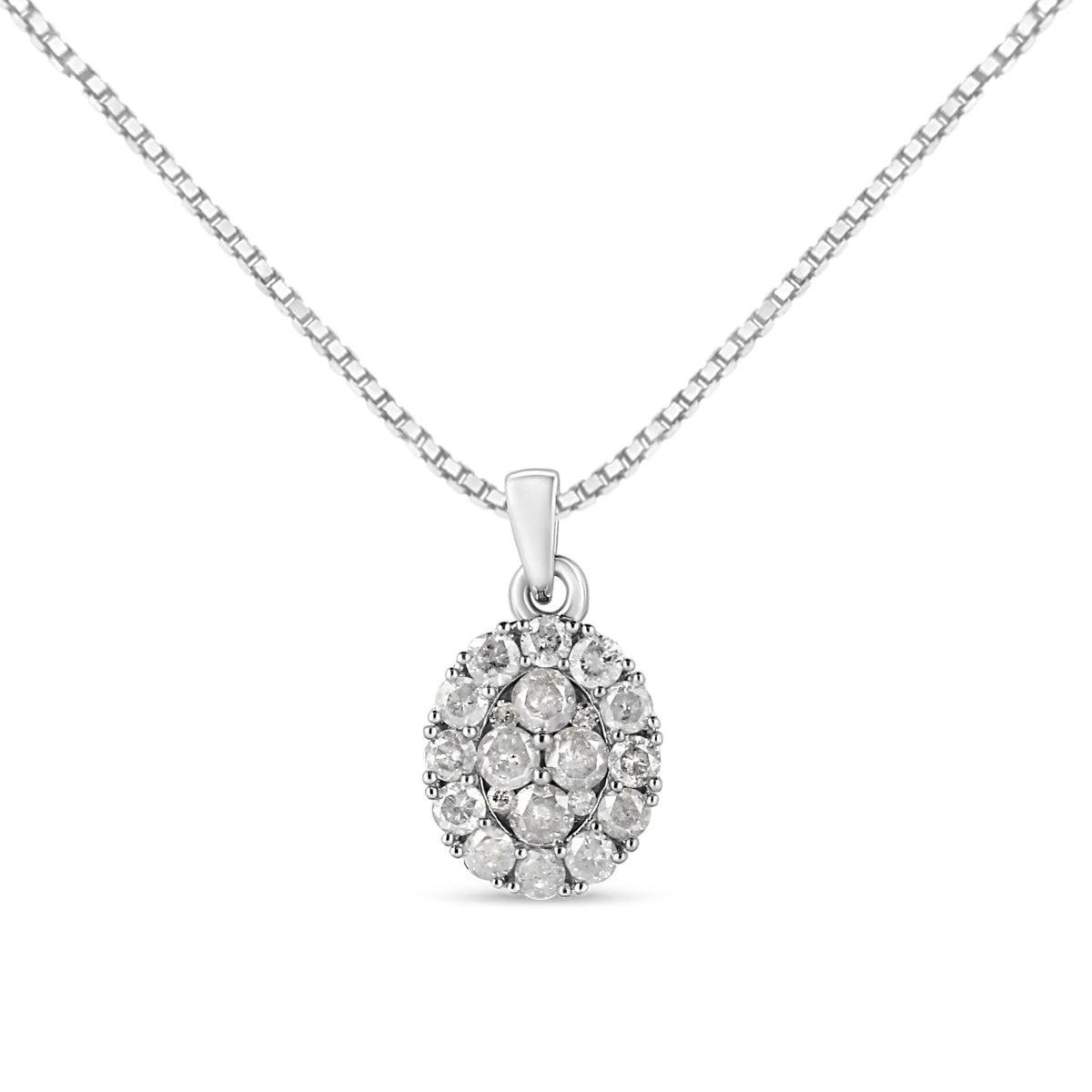 .925 Sterling Silver 1 1/2 Cttw Diamond Oval Cluster Pendant Necklace (I-J Color, I2-I3 Clarity) - 18&quot; - LinkagejewelrydesignLinkagejewelrydesign