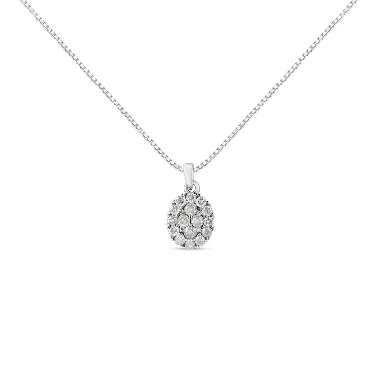 .925 Sterling Silver 1 1/2 Cttw Diamond Oval Cluster Pendant Necklace (I-J Color, I2-I3 Clarity) - 18&quot; - LinkagejewelrydesignLinkagejewelrydesign