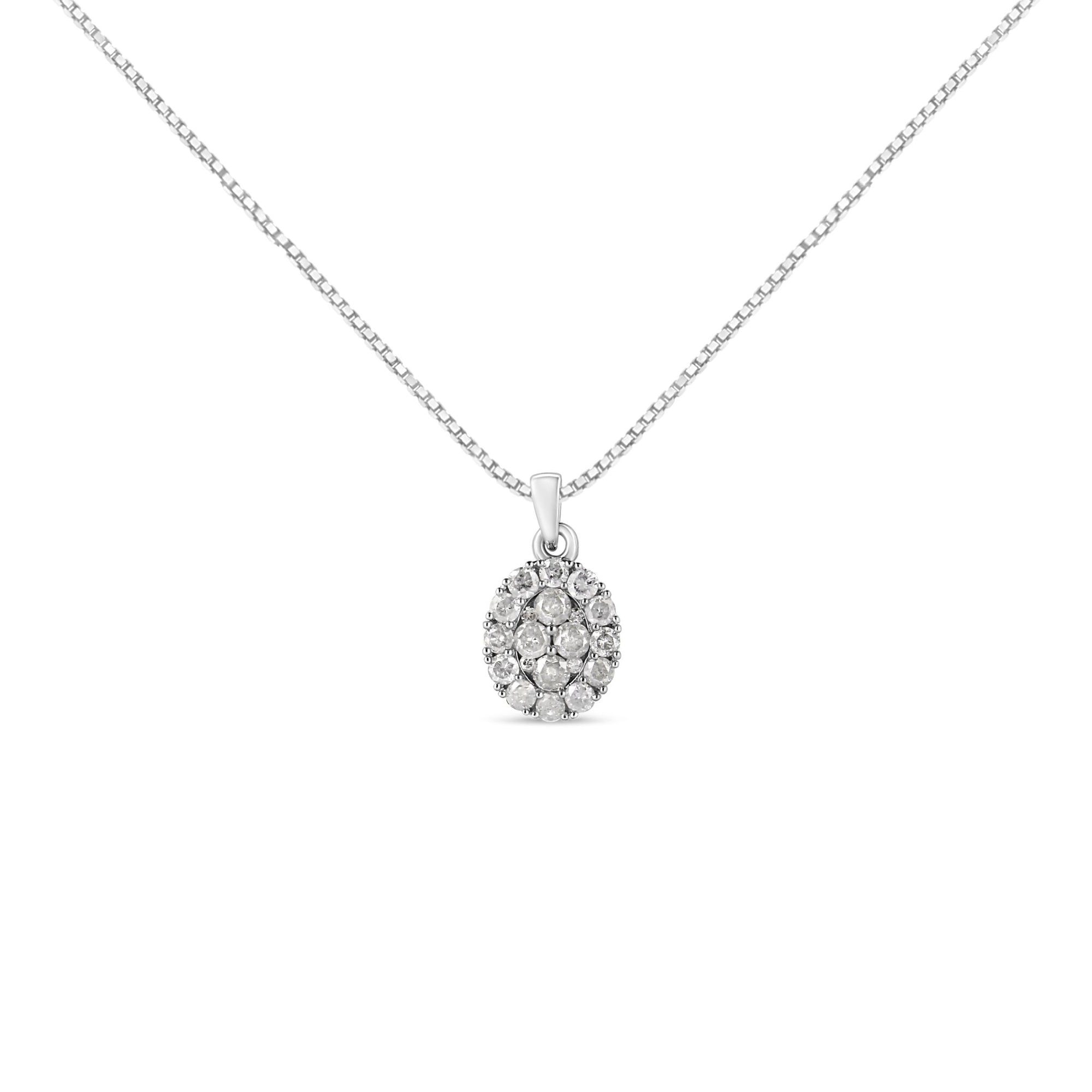 .925 Sterling Silver 1 1/2 Cttw Diamond Oval Cluster Pendant Necklace (I-J Color, I2-I3 Clarity) - 18" - LinkagejewelrydesignLinkagejewelrydesign