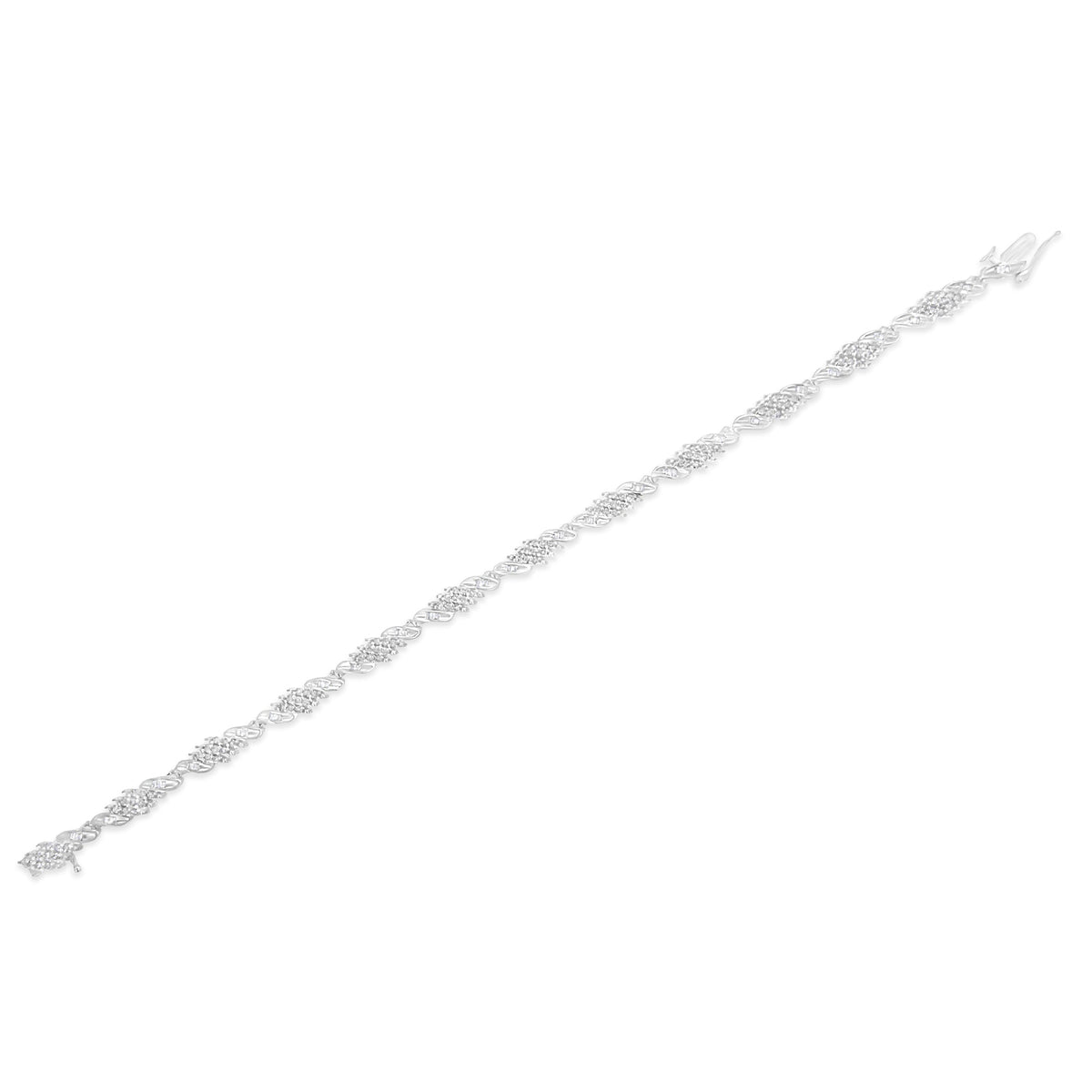 .925 Sterling Silver 1-1/2 Cttw Round and Baguette Cut Diamond Wave Link Bracelet (I-J Color, I2-I3 Clarity) - 7&quot; - LinkagejewelrydesignLinkagejewelrydesign