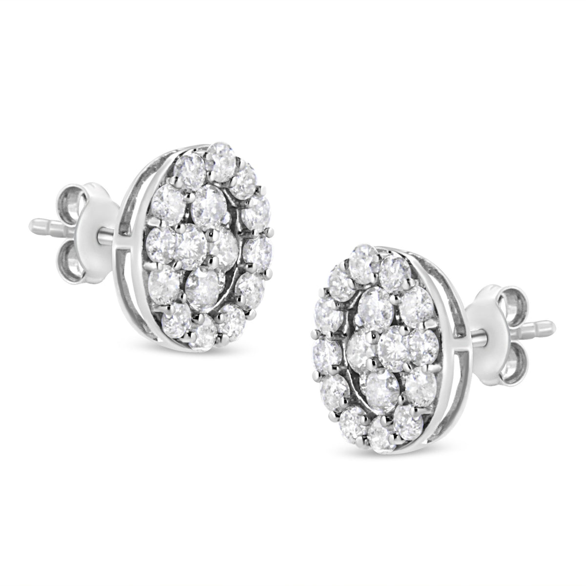 .925 Sterling Silver 1 1/2 Cttw Round-Cut Diamond Oval Shaped Stud Earrings (I-J Color, I3 Clarity) - LinkagejewelrydesignLinkagejewelrydesign