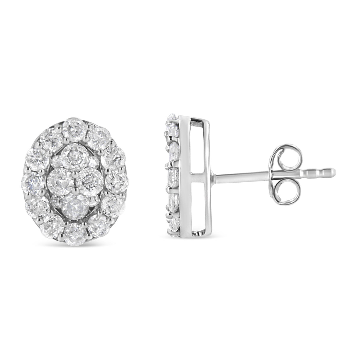 .925 Sterling Silver 1 1/2 Cttw Round-Cut Diamond Oval Shaped Stud Earrings (I-J Color, I3 Clarity) - LinkagejewelrydesignLinkagejewelrydesign