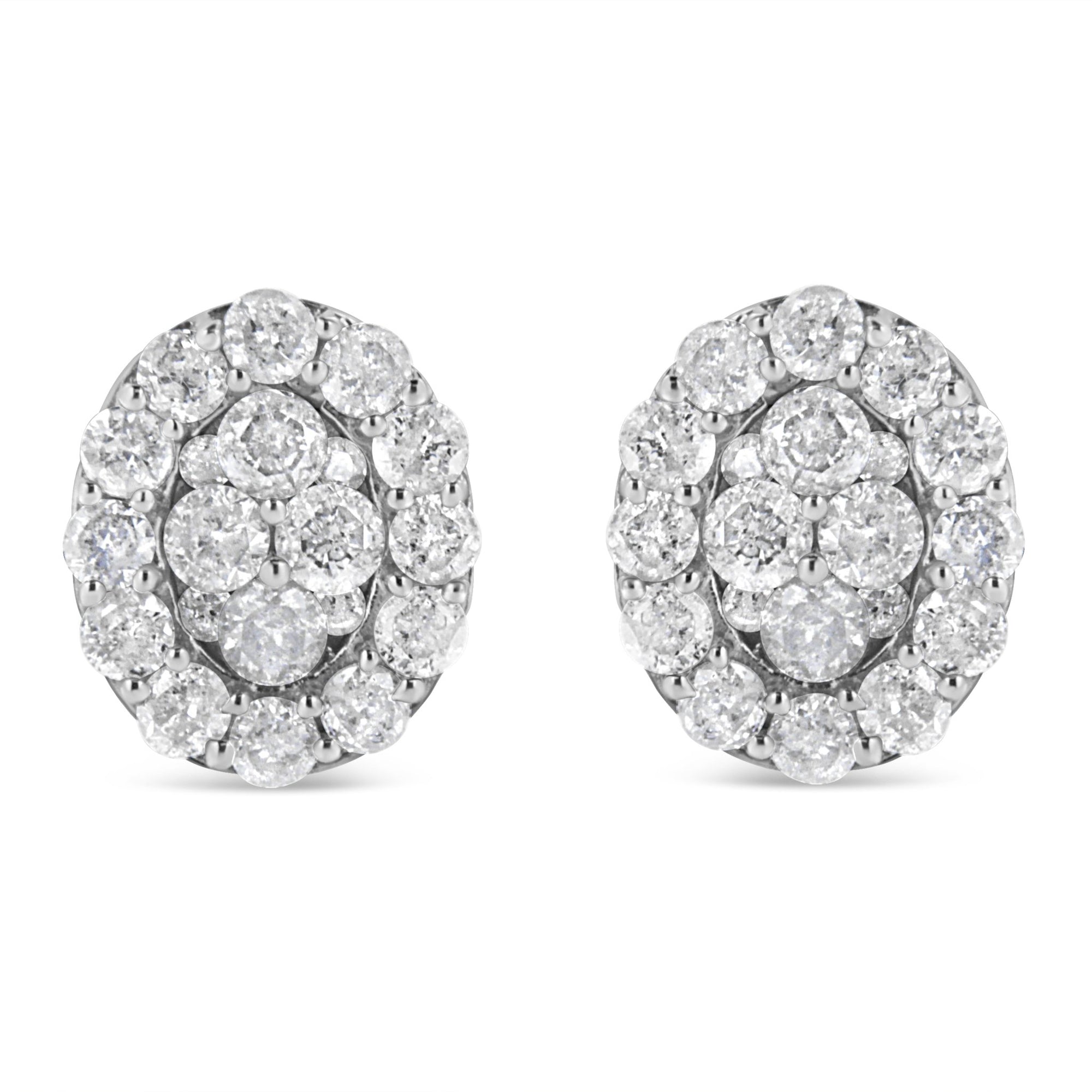 .925 Sterling Silver 1 1/2 Cttw Round-Cut Diamond Oval Shaped Stud Earrings (I-J Color, I3 Clarity) - LinkagejewelrydesignLinkagejewelrydesign