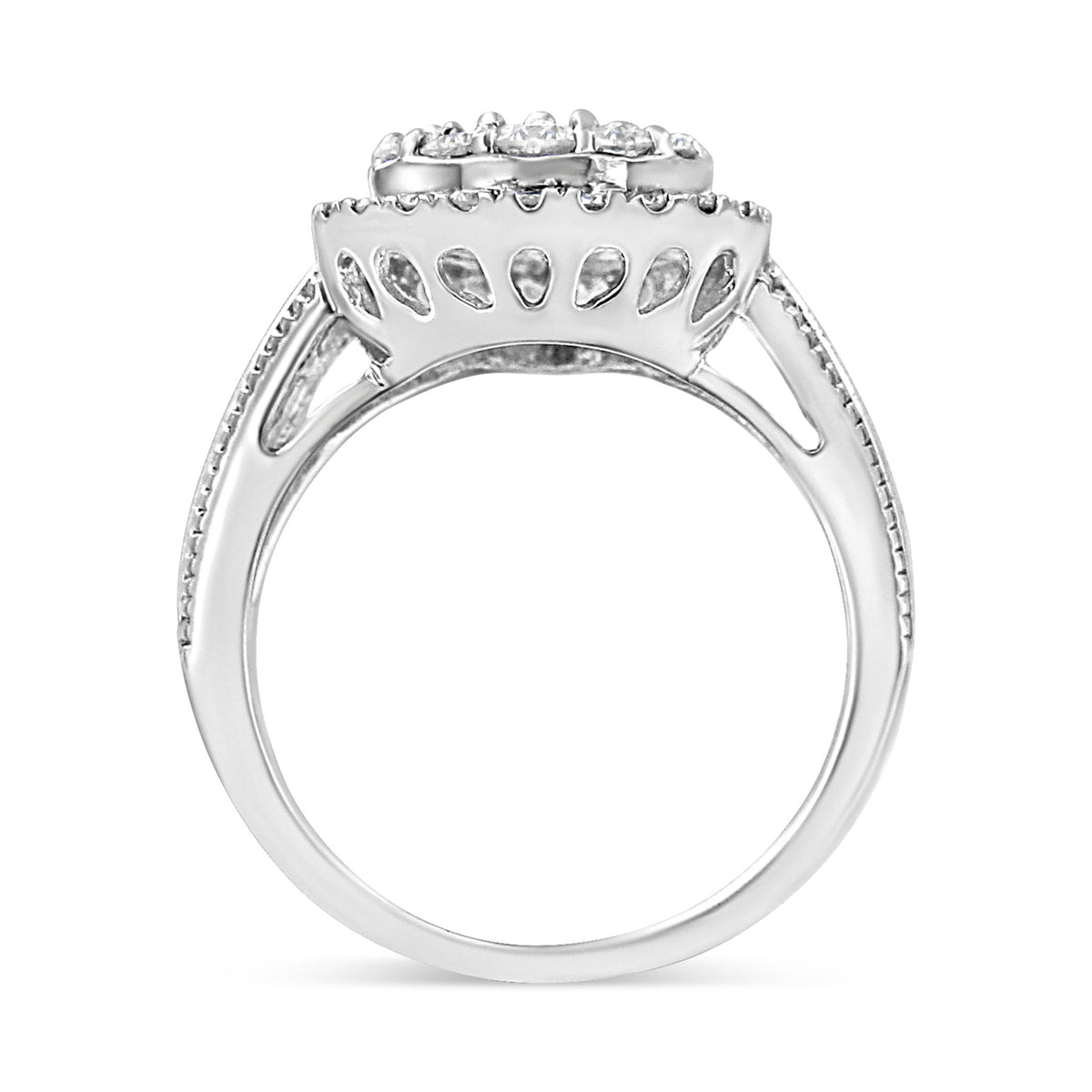 .925 Sterling Silver 1 1/2 Cttw Round-Cut Diamond Pear Shaped Halo Cocktail Ring (I-J Color, I1-I2 Clarity) - Ring Size 7 - LinkagejewelrydesignLinkagejewelrydesign