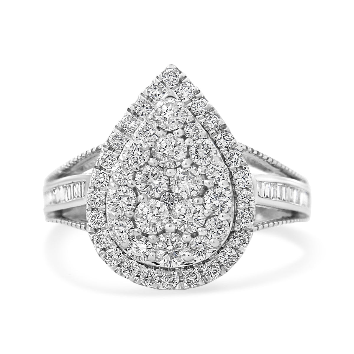 .925 Sterling Silver 1 1/2 Cttw Round-Cut Diamond Pear Shaped Halo Cocktail Ring (I-J Color, I1-I2 Clarity) - Ring Size 7 - LinkagejewelrydesignLinkagejewelrydesign