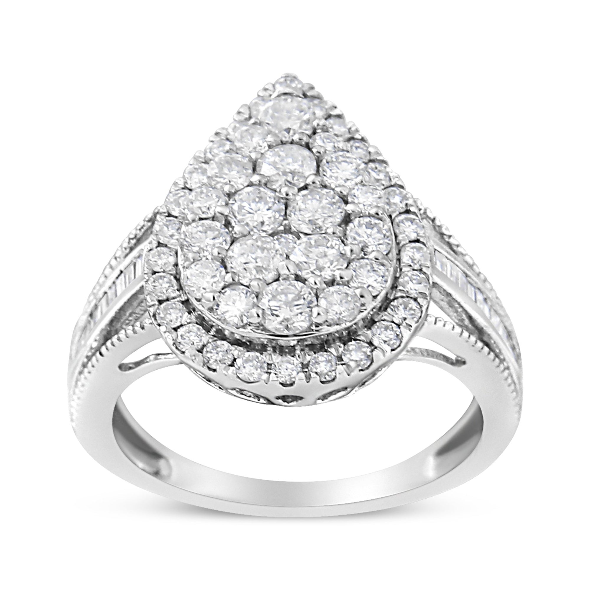 .925 Sterling Silver 1 1/2 Cttw Round-Cut Diamond Pear Shaped Halo Cocktail Ring (I-J Color, I1-I2 Clarity) - Ring Size 7 - LinkagejewelrydesignLinkagejewelrydesign