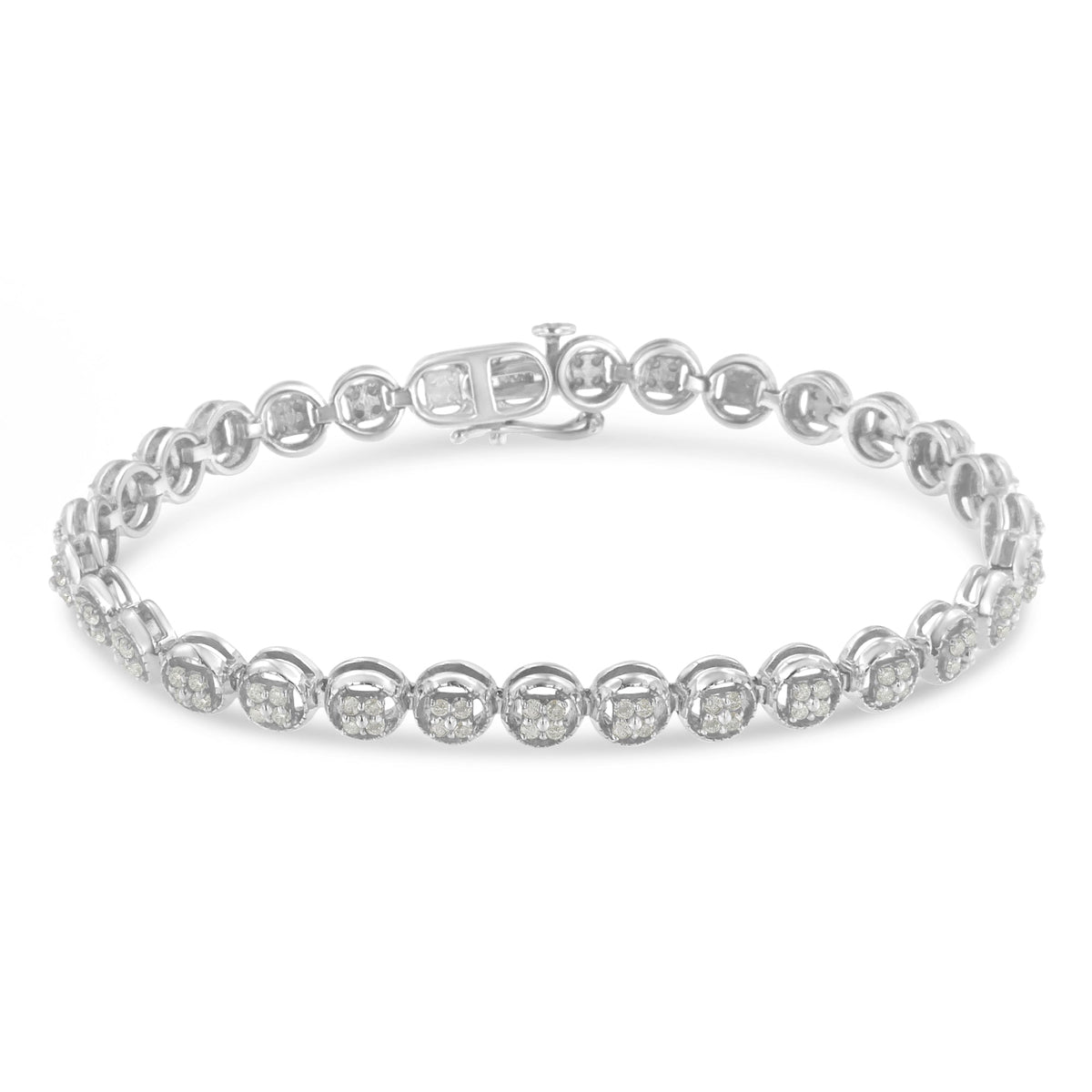 .925 Sterling Silver 1-1/3 Cttw Diamond 7&quot; Open Circle Wheel Link Tennis Bracelet (I-J Color, I2-I3 Clarity) - LinkagejewelrydesignLinkagejewelrydesign