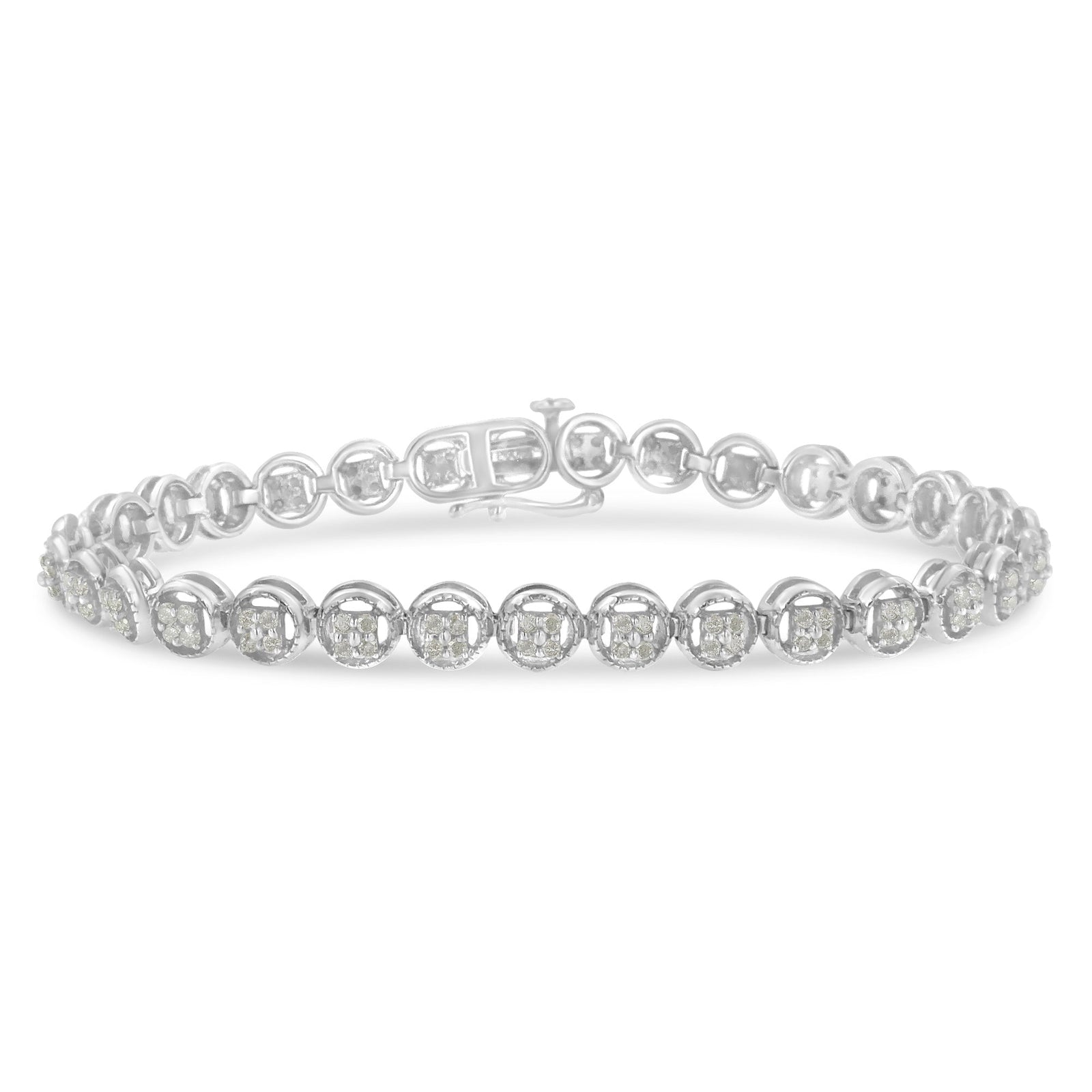 .925 Sterling Silver 1-1/3 Cttw Diamond 7" Open Circle Wheel Link Tennis Bracelet (I-J Color, I2-I3 Clarity) - LinkagejewelrydesignLinkagejewelrydesign