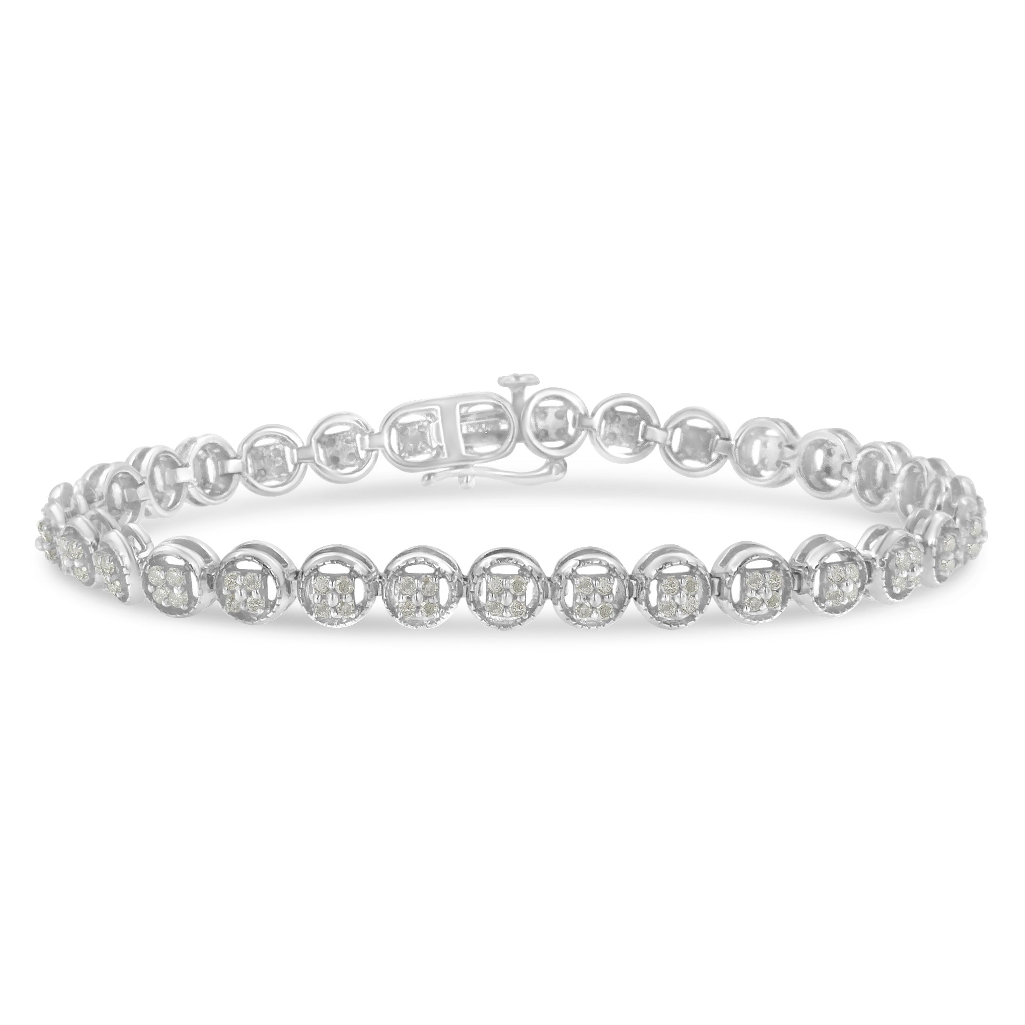 .925 Sterling Silver 1-1/3 Cttw Diamond 7" Open Circle Wheel Link Tennis Bracelet (I-J Color, I2-I3 Clarity) - LinkagejewelrydesignLinkagejewelrydesign