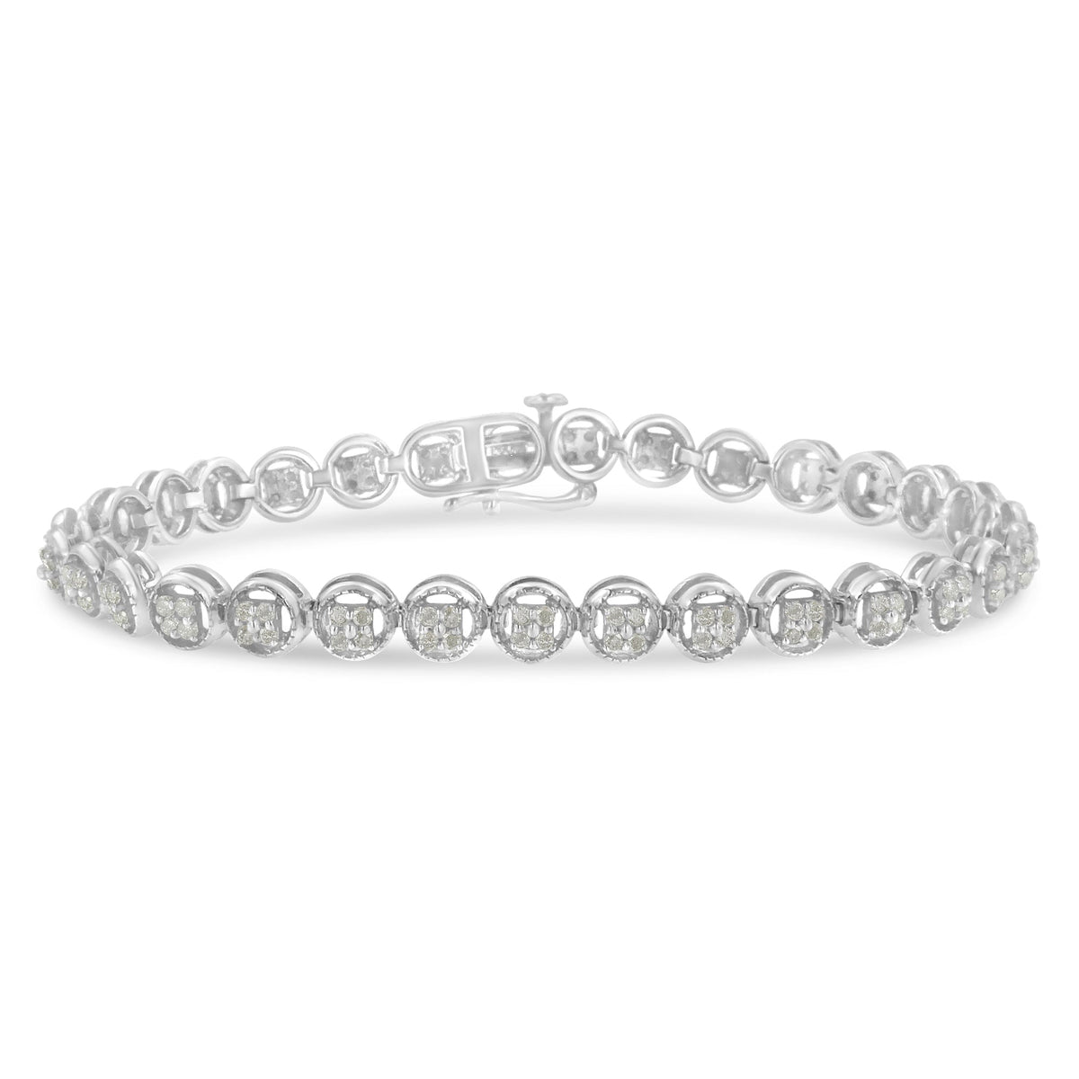 .925 Sterling Silver 1-1/3 Cttw Diamond 7&quot; Open Circle Wheel Link Tennis Bracelet (I-J Color, I2-I3 Clarity) - LinkagejewelrydesignLinkagejewelrydesign