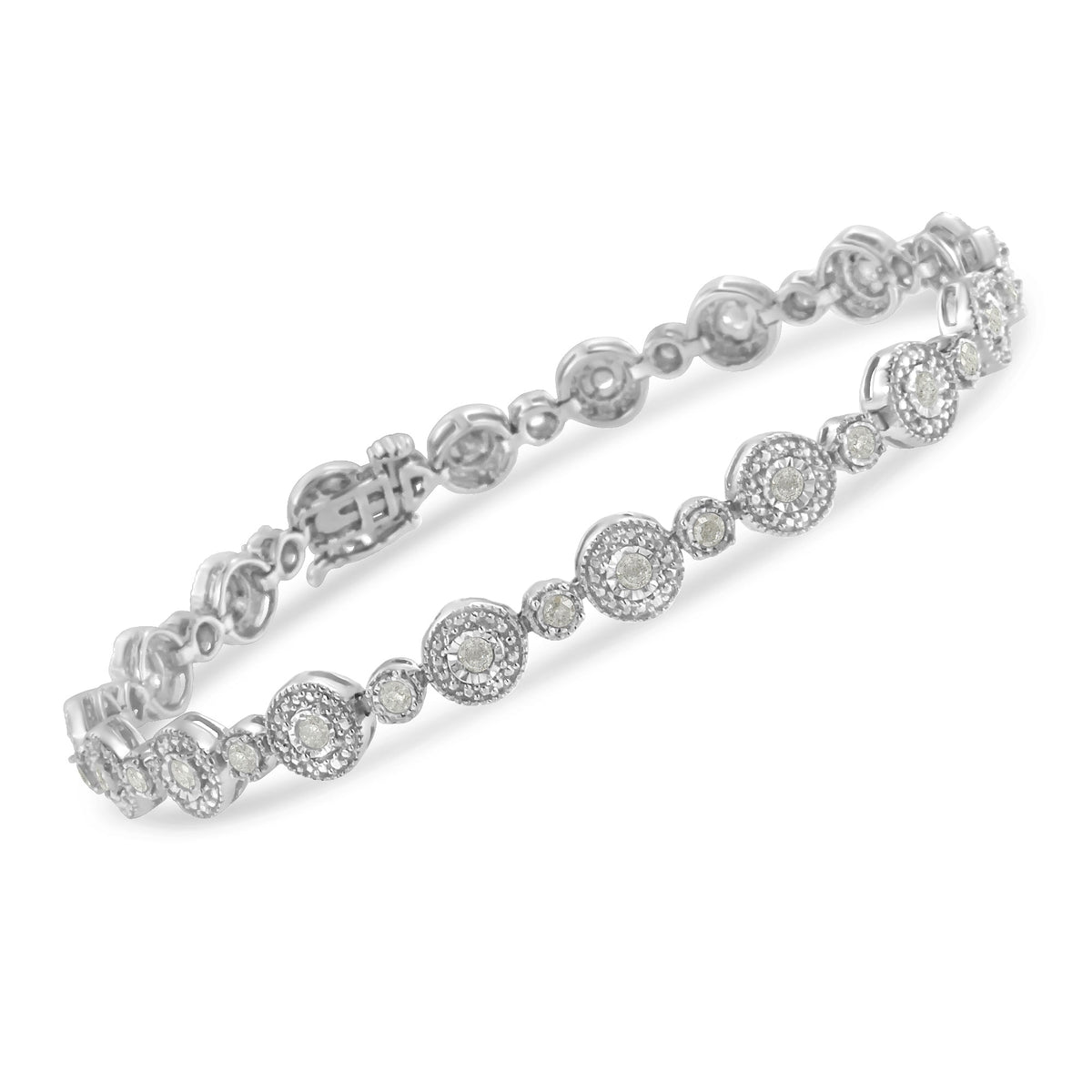 .925 Sterling Silver 1 1/3 cttw Miracle Plate Set Diamond Alternating Link Bracelet (I-J Color, I3 Clarity) -7&quot; - LinkagejewelrydesignLinkagejewelrydesign