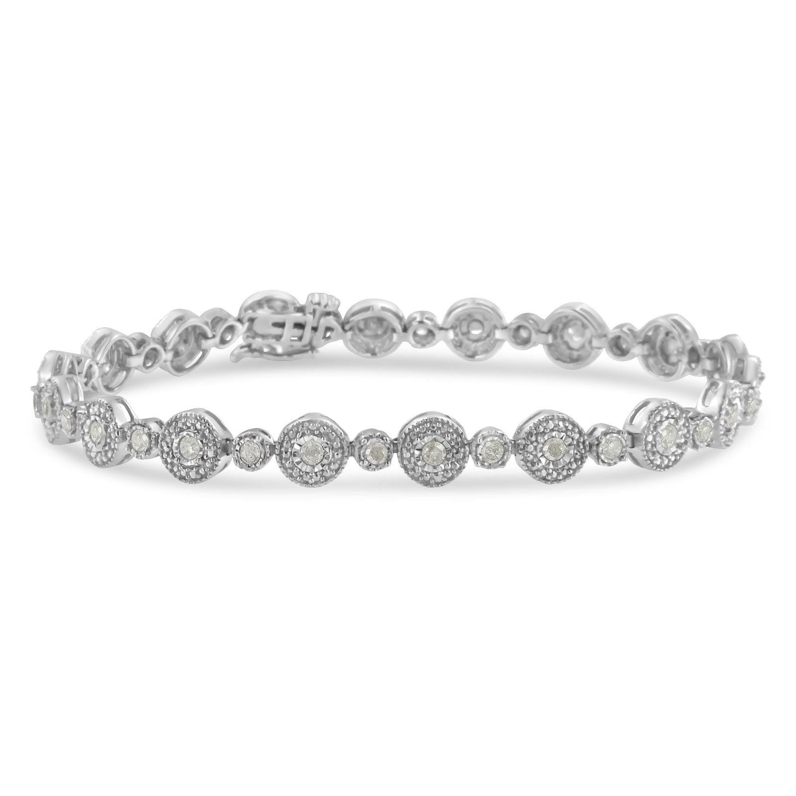 .925 Sterling Silver 1 1/3 cttw Miracle Plate Set Diamond Alternating Link Bracelet (I-J Color, I3 Clarity) -7" - LinkagejewelrydesignLinkagejewelrydesign