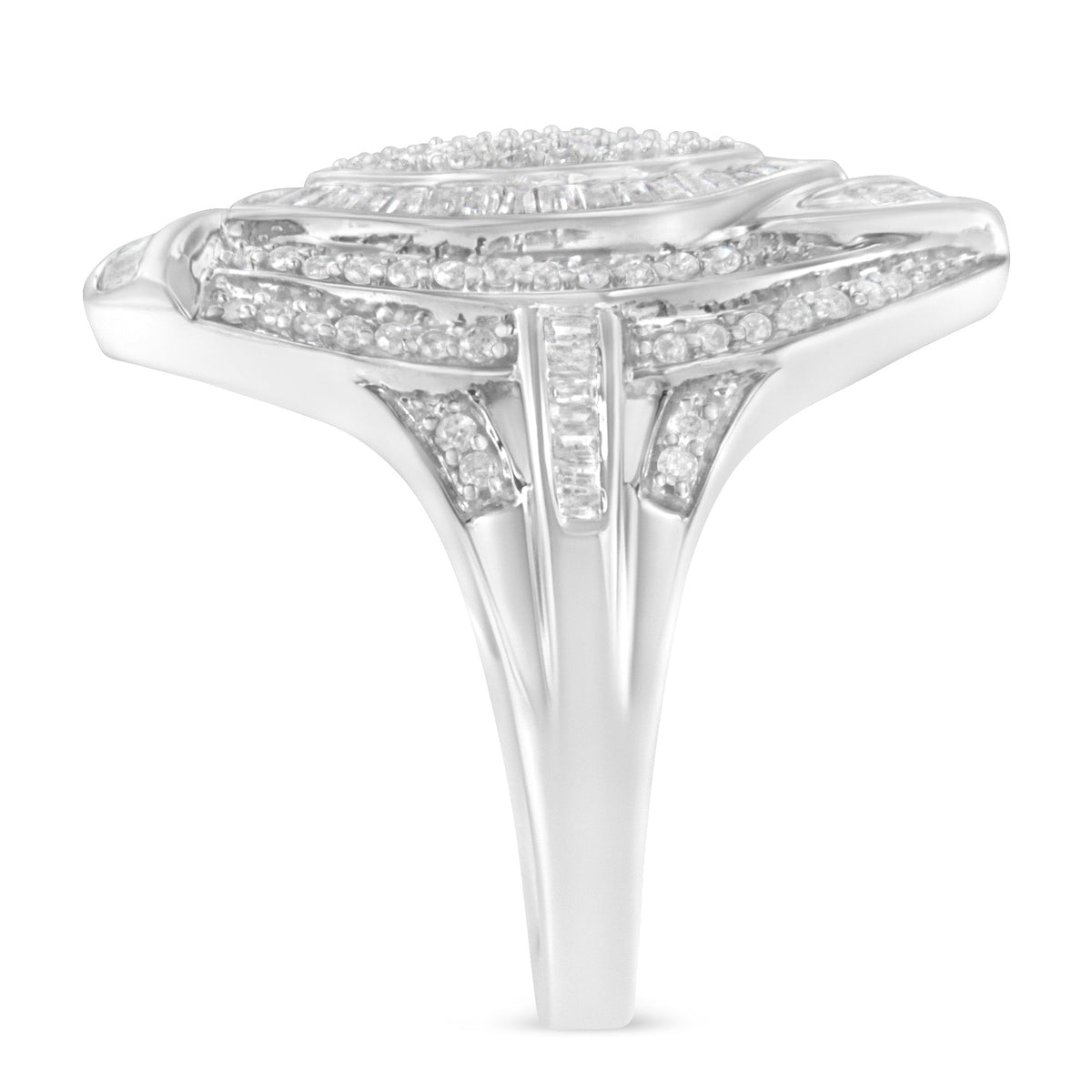 .925 Sterling Silver &amp; 1-1/8 Cttw Diamond Marquise Shaped Cluster Triple Halo Knot Cocktail Fashion Ring (I-J Color, I2-I3 Clarity) - Size 6 - LinkagejewelrydesignLinkagejewelrydesign