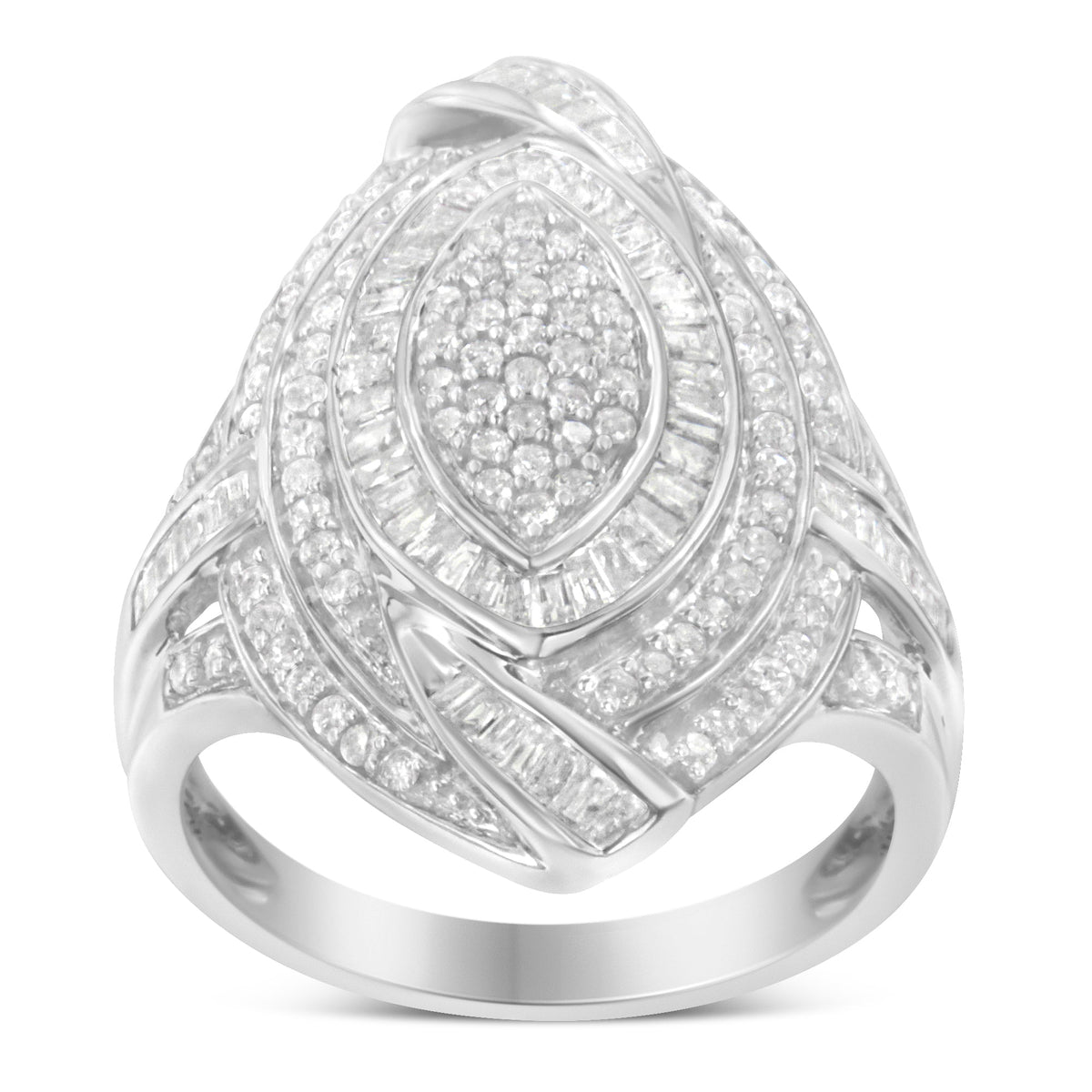 .925 Sterling Silver &amp; 1-1/8 Cttw Diamond Marquise Shaped Cluster Triple Halo Knot Cocktail Fashion Ring (I-J Color, I2-I3 Clarity) - Size 6 - LinkagejewelrydesignLinkagejewelrydesign