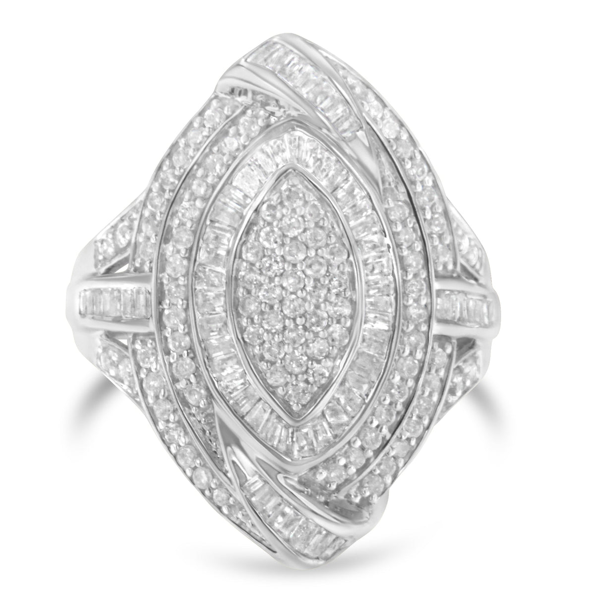 .925 Sterling Silver &amp; 1-1/8 Cttw Diamond Marquise Shaped Cluster Triple Halo Knot Cocktail Fashion Ring (I-J Color, I2-I3 Clarity) - Size 6 - LinkagejewelrydesignLinkagejewelrydesign