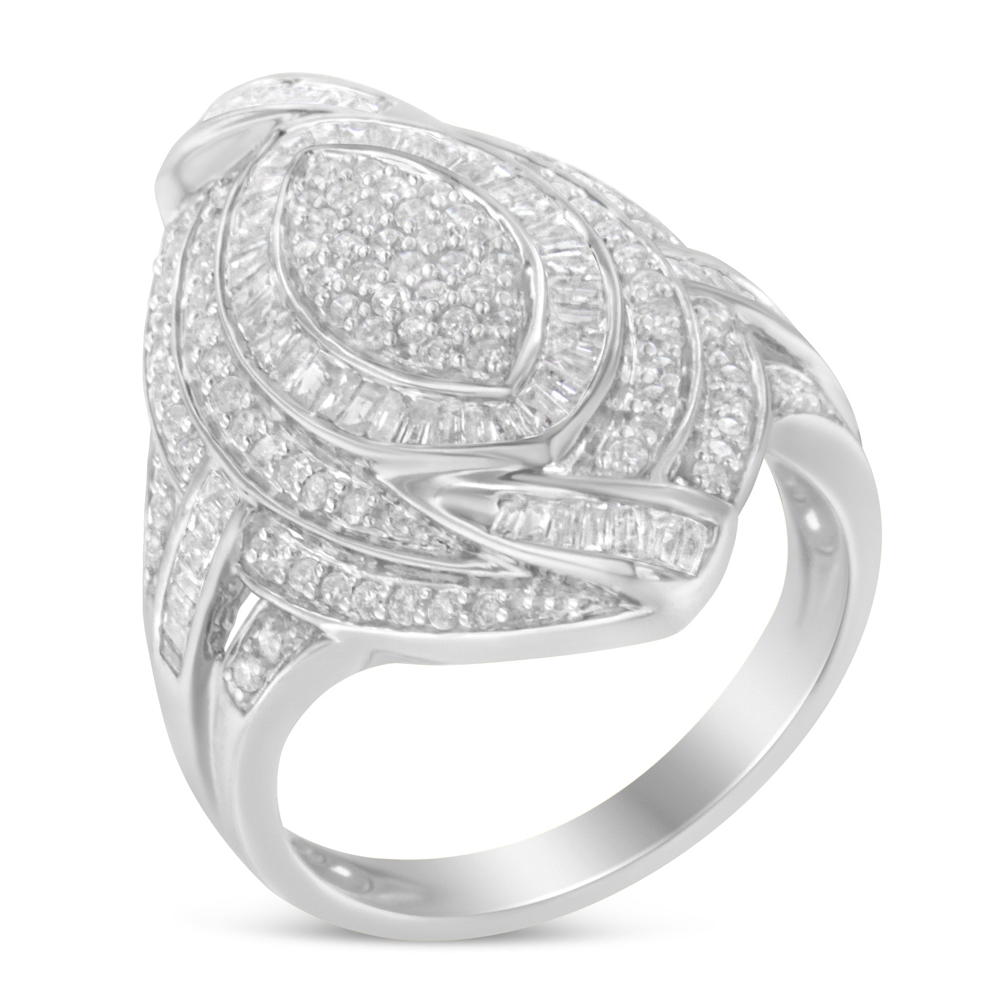 .925 Sterling Silver & 1-1/8 Cttw Diamond Marquise Shaped Cluster Triple Halo Knot Cocktail Fashion Ring (I-J Color, I2-I3 Clarity) - Size 6 - LinkagejewelrydesignLinkagejewelrydesign
