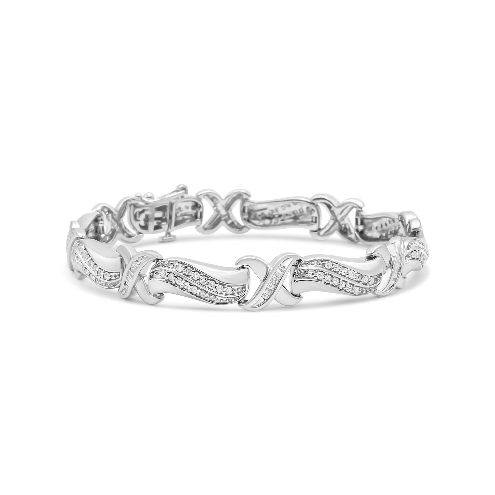 .925 Sterling Silver 1 3/4 Cttw Diamond Wave and X Link Tennis Bracelet (I-J Color, I3 Clarity) - 7" - LinkagejewelrydesignLinkagejewelrydesign