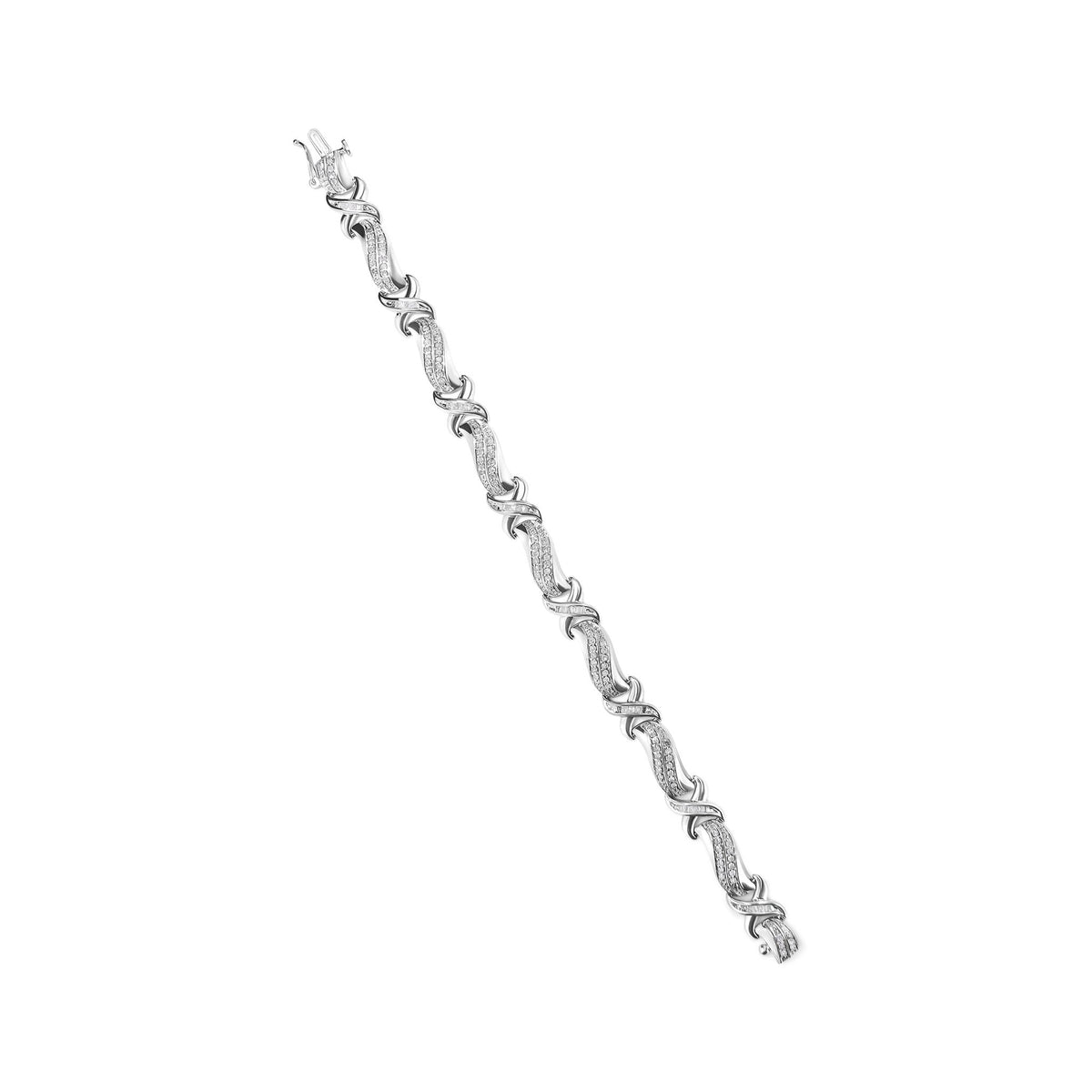 .925 Sterling Silver 1 3/4 Cttw Diamond Wave and X Link Tennis Bracelet (I-J Color, I3 Clarity) - 7&quot; - LinkagejewelrydesignLinkagejewelrydesign