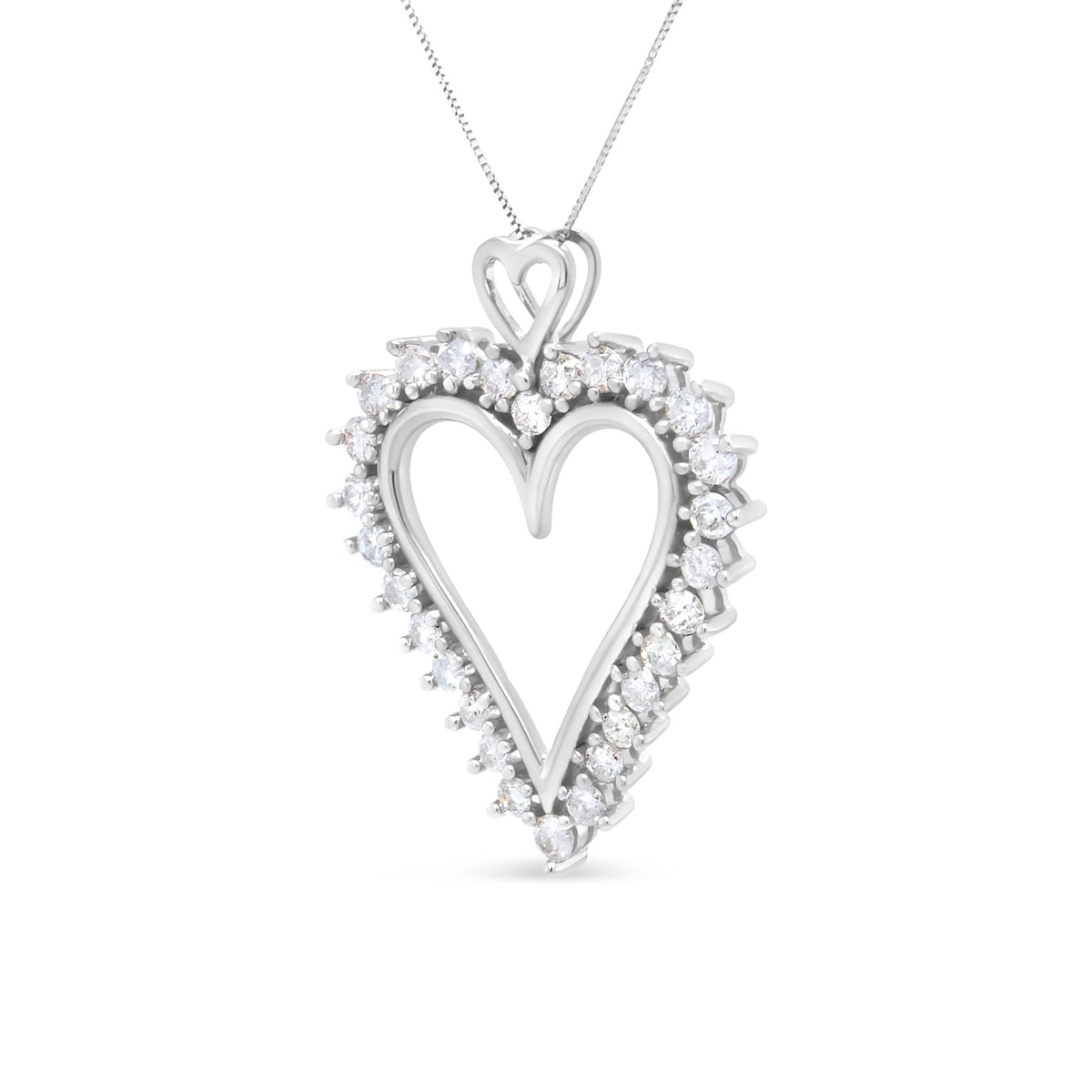 .925 Sterling Silver 1 3/4 Cttw Round Diamond Lined Open Heart Pendant 18&quot; Necklace (I-J Color, I2-I3 Clarity) - LinkagejewelrydesignLinkagejewelrydesign