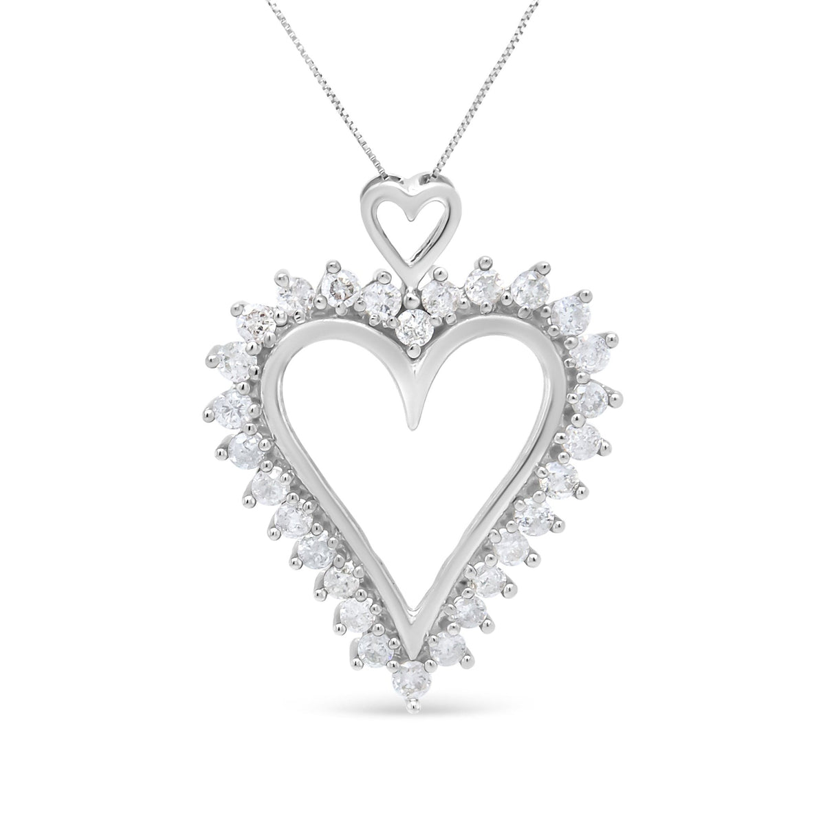 .925 Sterling Silver 1 3/4 Cttw Round Diamond Lined Open Heart Pendant 18&quot; Necklace (I-J Color, I2-I3 Clarity) - LinkagejewelrydesignLinkagejewelrydesign