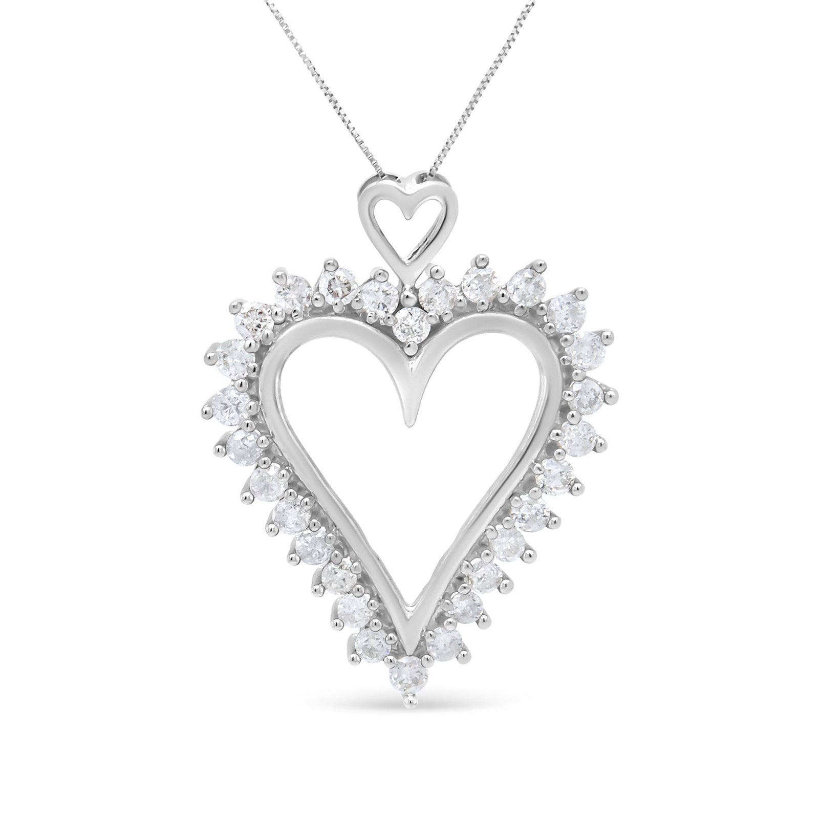 .925 Sterling Silver 1 3/4 Cttw Round Diamond Lined Open Heart Pendant 18" Necklace (I-J Color, I2-I3 Clarity) - LinkagejewelrydesignLinkagejewelrydesign