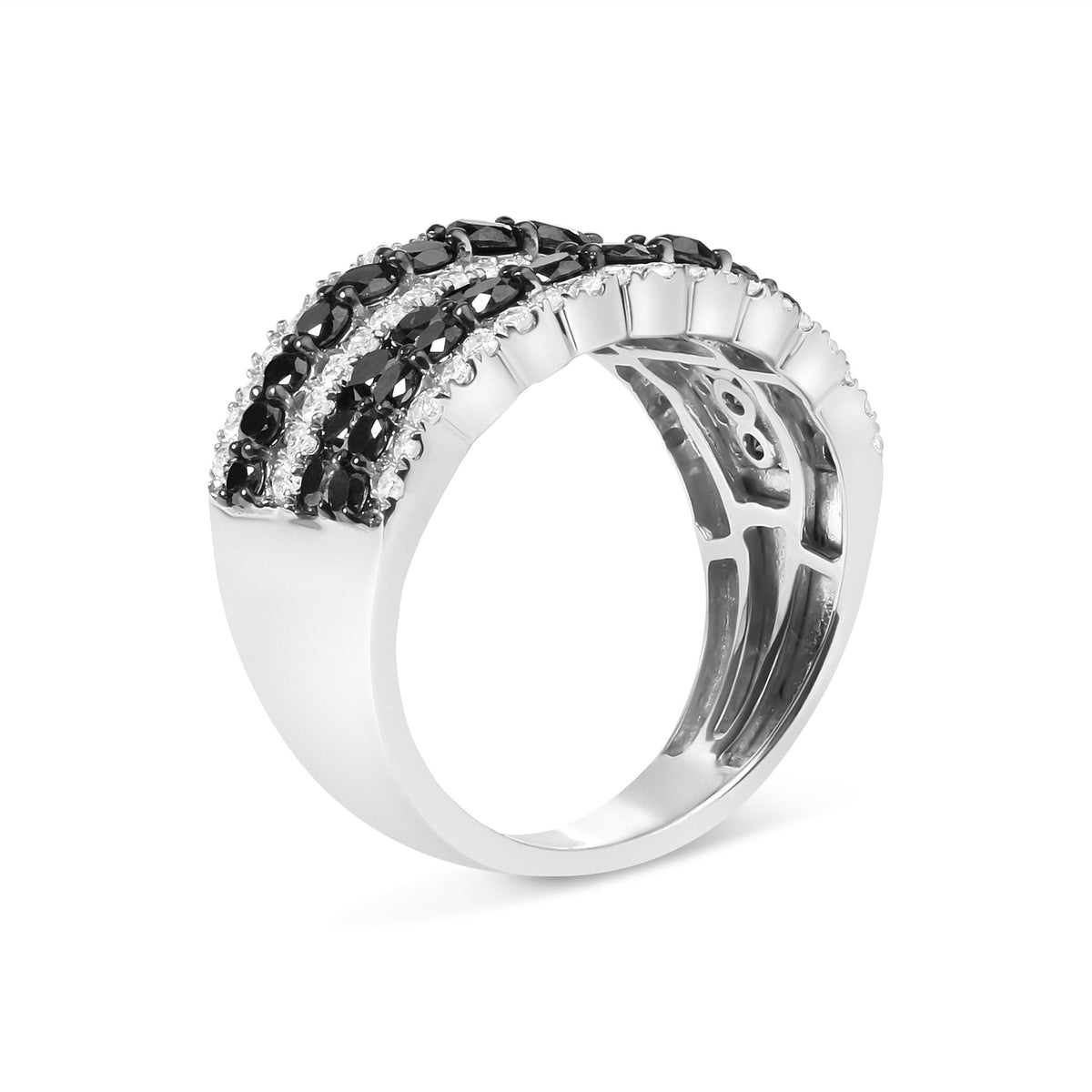 .925 Sterling Silver 1 3/4 Cttw Treated Black and White Alternating Diamond Multi Row Band Ring (Black / I-J Color, I2-I3 Clarity) - Size 7 - LinkagejewelrydesignLinkagejewelrydesign