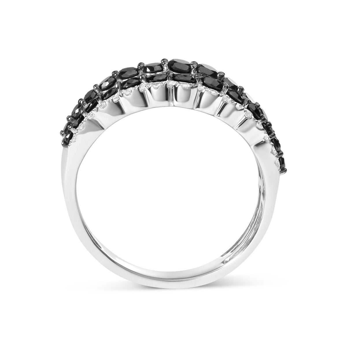 .925 Sterling Silver 1 3/4 Cttw Treated Black and White Alternating Diamond Multi Row Band Ring (Black / I-J Color, I2-I3 Clarity) - Size 7 - LinkagejewelrydesignLinkagejewelrydesign