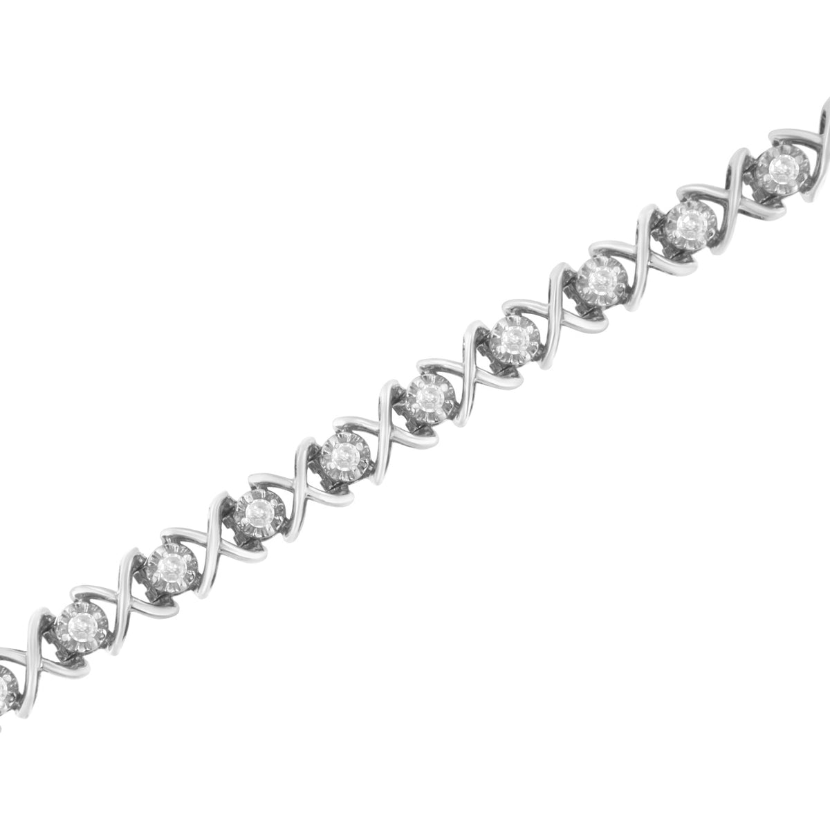 .925 Sterling Silver 1 cttw Brilliant Round-Cut Diamond "X" Link Bracelet (I-J Clarity, I2-I3 Color) - Size 7" - LinkagejewelrydesignLinkagejewelrydesign