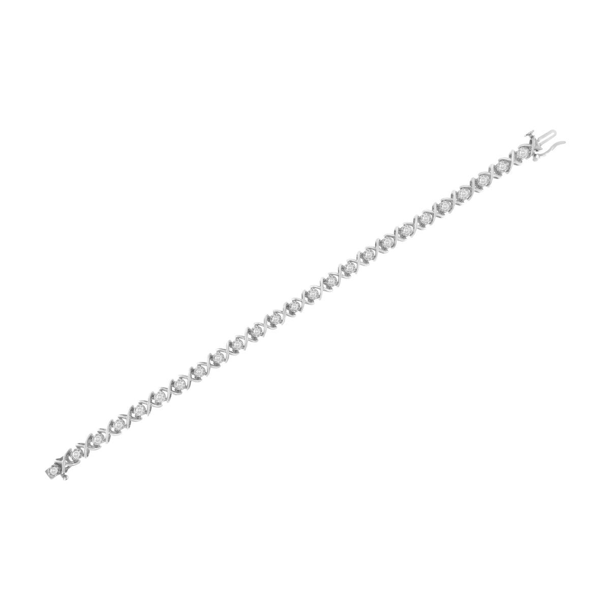 .925 Sterling Silver 1 cttw Brilliant Round-Cut Diamond "X" Link Bracelet (I-J Clarity, I2-I3 Color) - Size 7" - LinkagejewelrydesignLinkagejewelrydesign