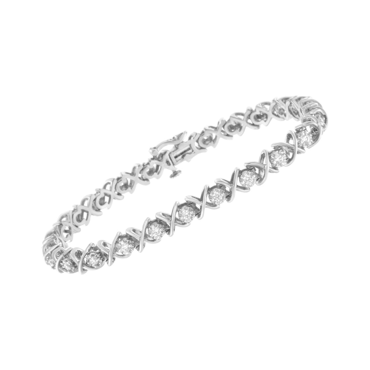 .925 Sterling Silver 1 cttw Brilliant Round-Cut Diamond "X" Link Bracelet (I-J Clarity, I2-I3 Color) - Size 7" - LinkagejewelrydesignLinkagejewelrydesign