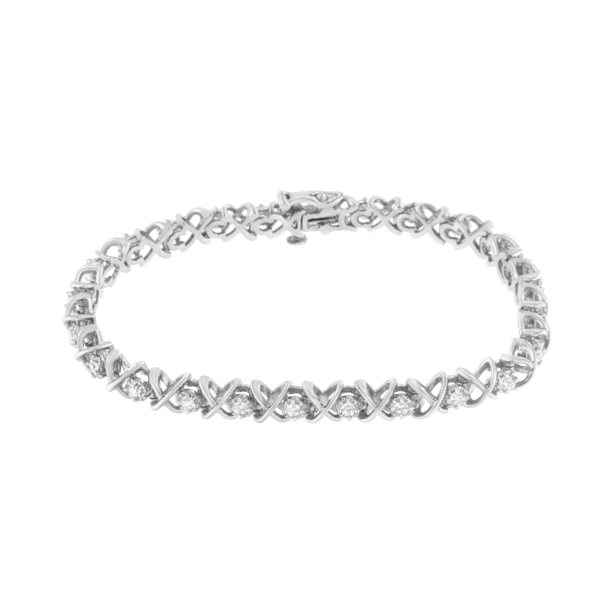 .925 Sterling Silver 1 cttw Brilliant Round-Cut Diamond "X" Link Bracelet (I-J Clarity, I2-I3 Color) - Size 7" - LinkagejewelrydesignLinkagejewelrydesign