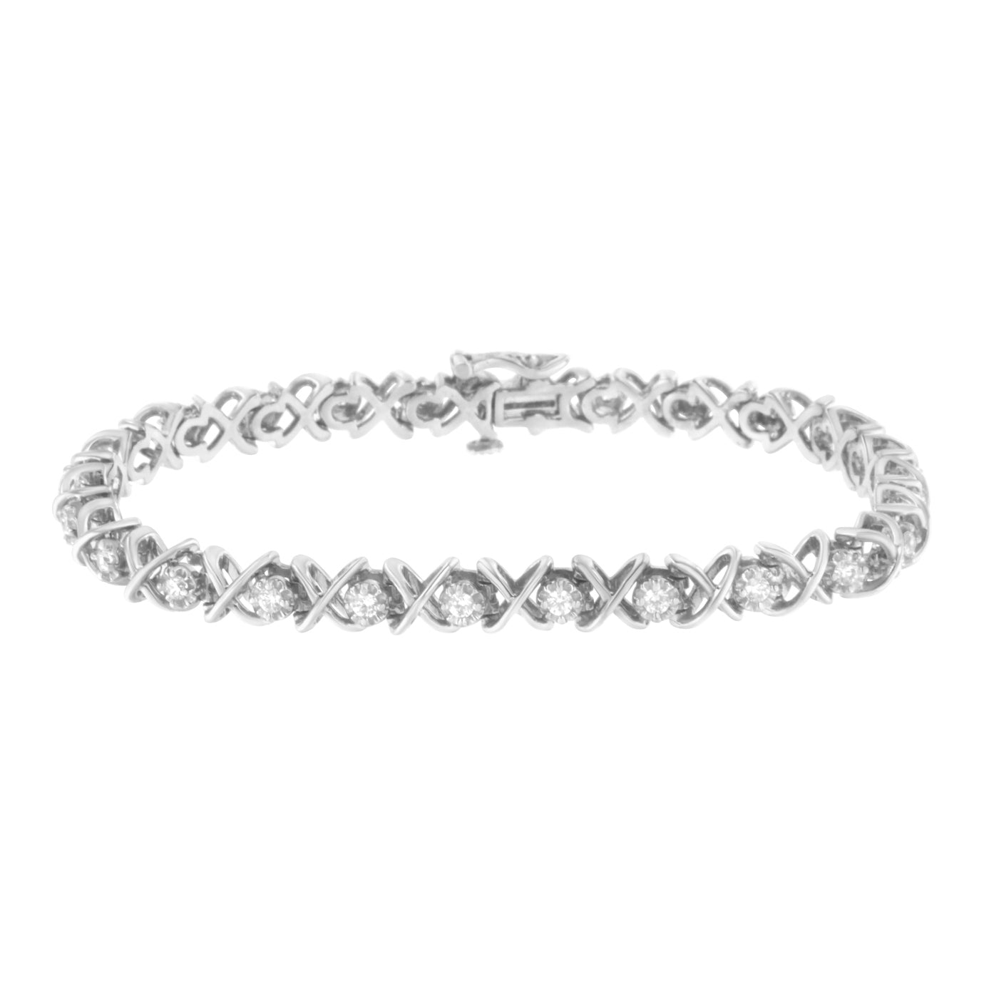 .925 Sterling Silver 1 cttw Brilliant Round-Cut Diamond "X" Link Bracelet (I-J Clarity, I2-I3 Color) - Size 7" - LinkagejewelrydesignLinkagejewelrydesign