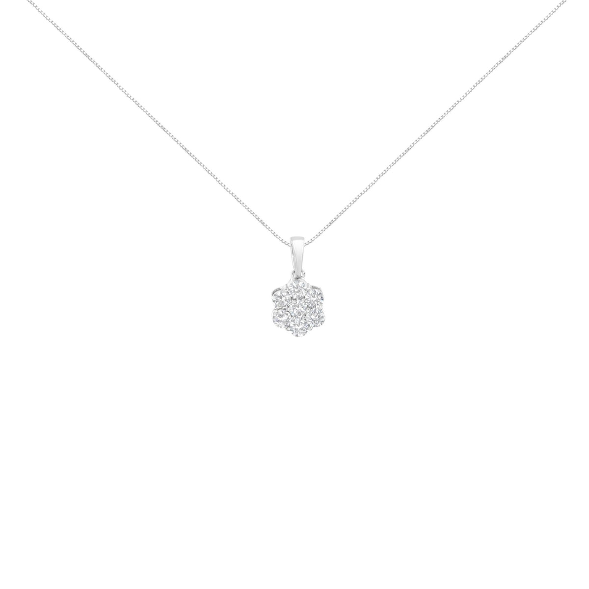 .925 Sterling Silver 1 cttw Diamond 7 Stone Flower Cluster 18&quot; Pendant Necklace (I-J Clarity, I1-I2 Color) - 18&quot; - LinkagejewelrydesignLinkagejewelrydesign