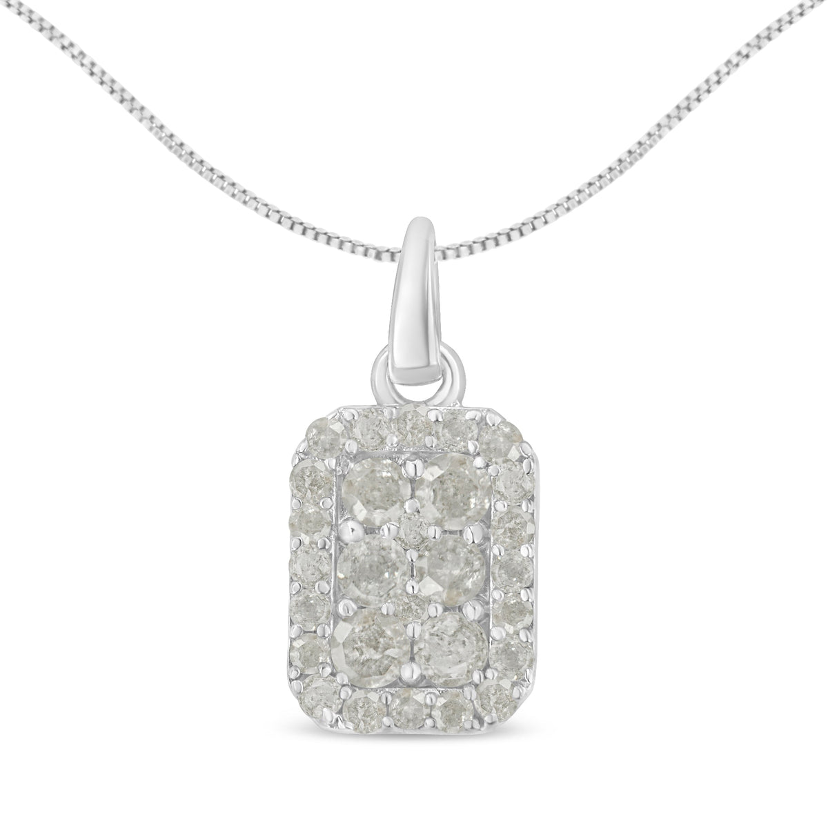 .925 Sterling Silver 1 cttw Diamond Block Pendant Necklace (I - J, I3 - Promo) - LinkagejewelrydesignLinkagejewelrydesign