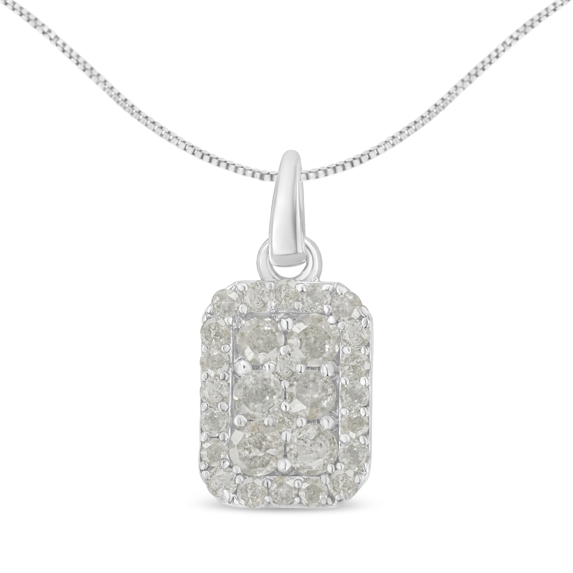 .925 Sterling Silver 1 cttw Diamond Block Pendant Necklace (I - J, I3 - Promo) - LinkagejewelrydesignLinkagejewelrydesign