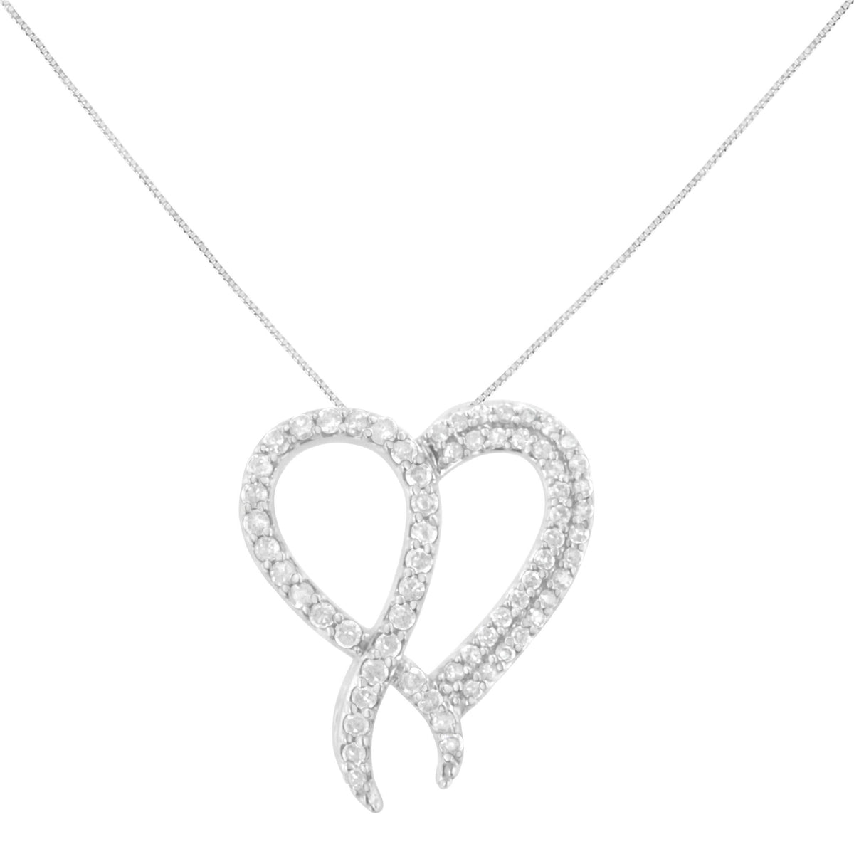 .925 Sterling Silver 1 cttw Diamond Heart and Ribbon 18&quot; Pendant Necklace (I-J Clarity, I2-I3 Color) - 18&quot; - LinkagejewelrydesignLinkagejewelrydesign
