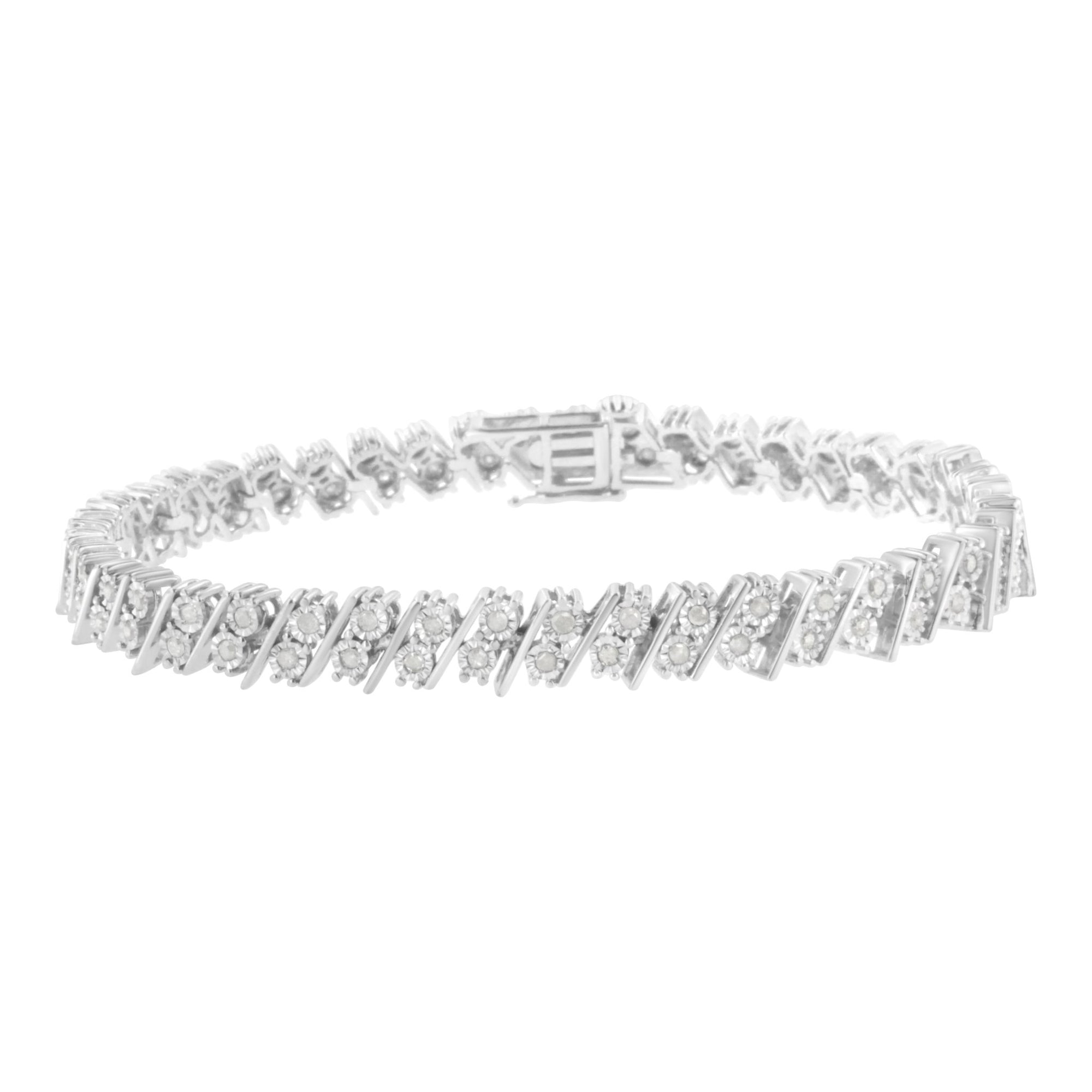 .925 Sterling Silver 1 cttw Double Row Miracle Set Diamond Link Bracelet (I - J Clarity, I3 Color) - Size 7.25" - LinkagejewelrydesignLinkagejewelrydesign